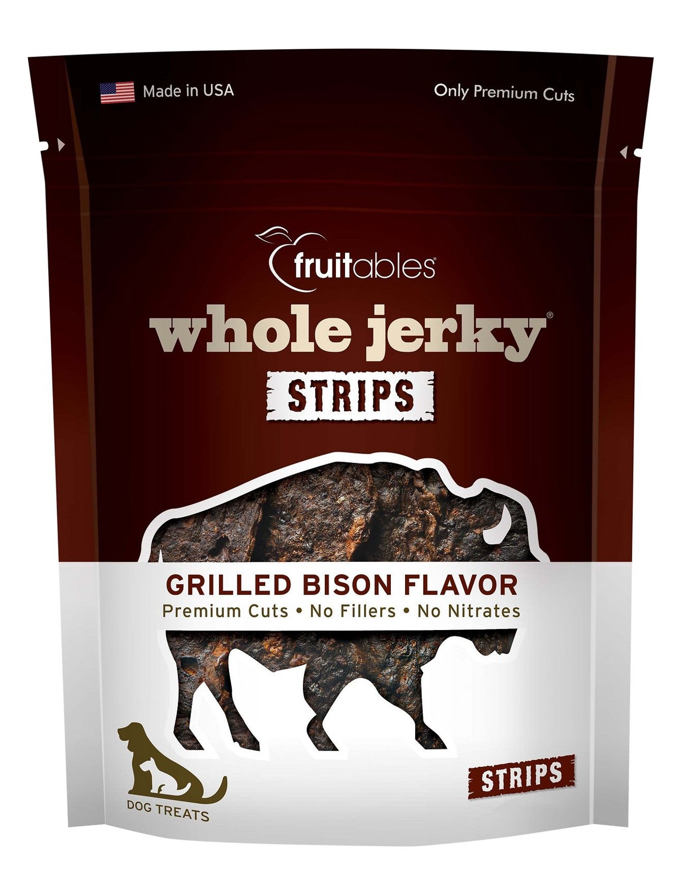 Fruitables Wildly Natural Grilled Bison Jerky Strips Dog Treats 5oz - Grain Free, Healthy Snacks for Small & Large Dogs - Perfect for Training Rewards & Outdoor Adventures