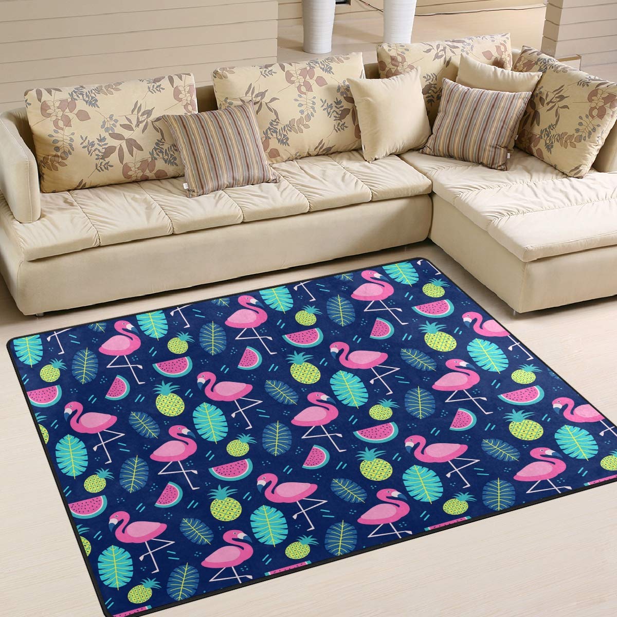 5x7 Washable Modern Area Rugs - FlamingoSoft Non-Slip Nursery Rug Carpet for Living Room, Bedroom & Outdoor Use | Soft Floor Mat Home Decor for Kids Play Area, Patio & Indoor Spaces