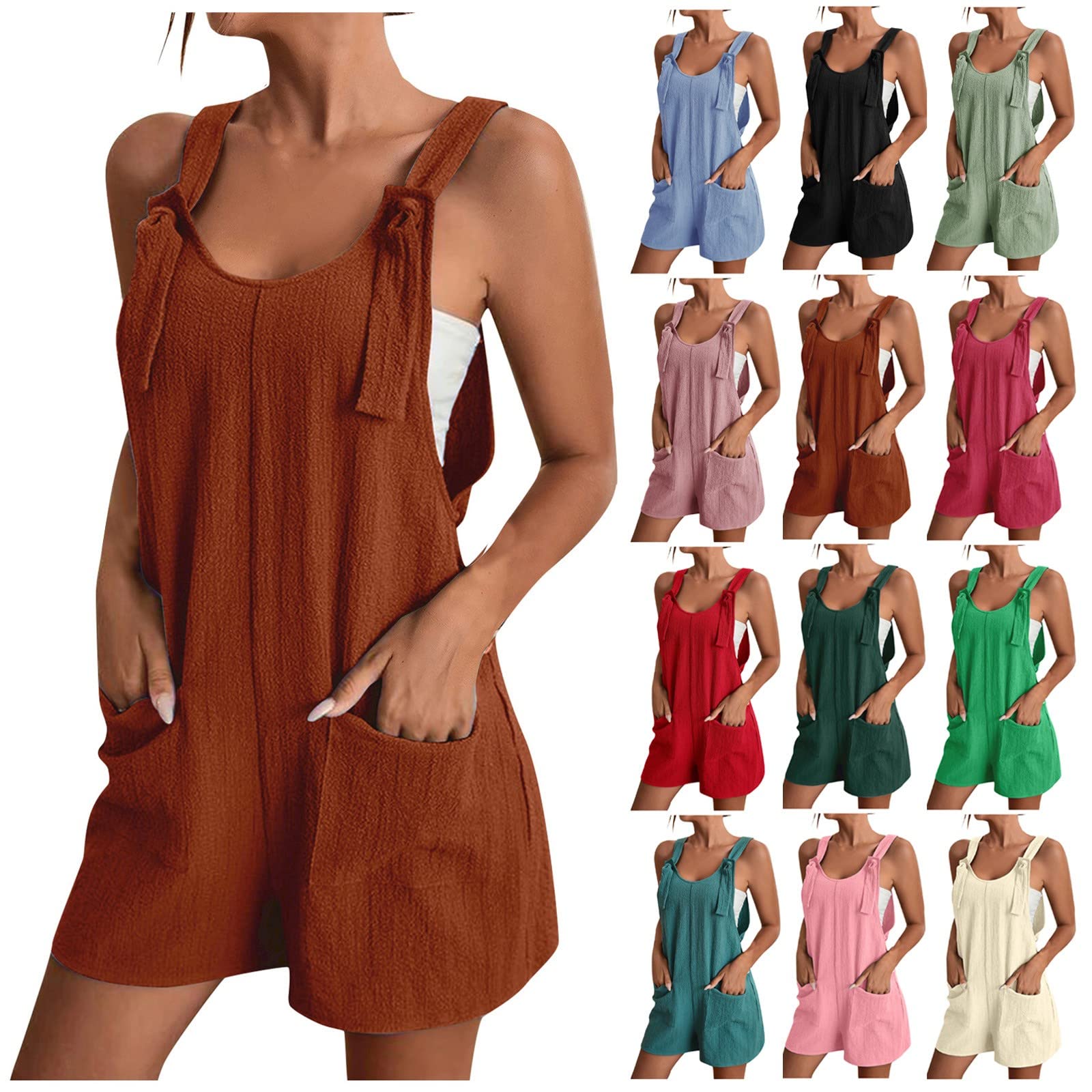 Women's Casual Summer Romper Jumpsuit - Short Sleeve One Piece Overalls with Pockets, Dark Green XL | Perfect for 4th of July Outfits, Beach Vacations & Summer Running Shorts