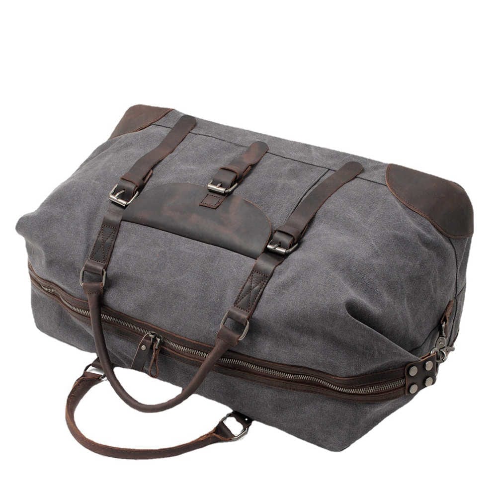 Women's Canvas Duffle Bag - Lightweight Travel Gym Bag for Women, Grey/Brown/Black, Perfect for Workout, Yoga, Beach & Weekend Getaways