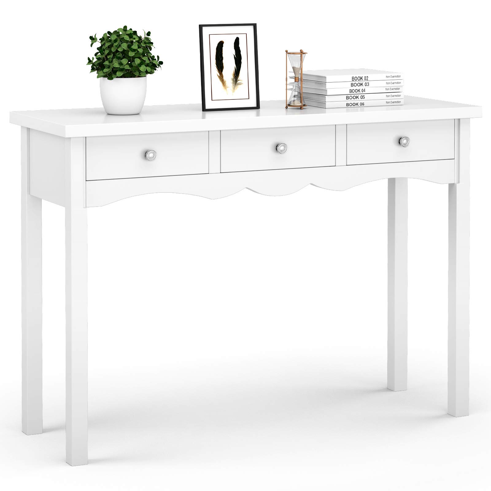 KOTEK White Console Table with 3 Drawers - Wooden Sofa Table with Storage, Entryway Hall Table for Living Room & Bedroom - Perfect for Small Spaces, Home Decor, and Organizing Essentials