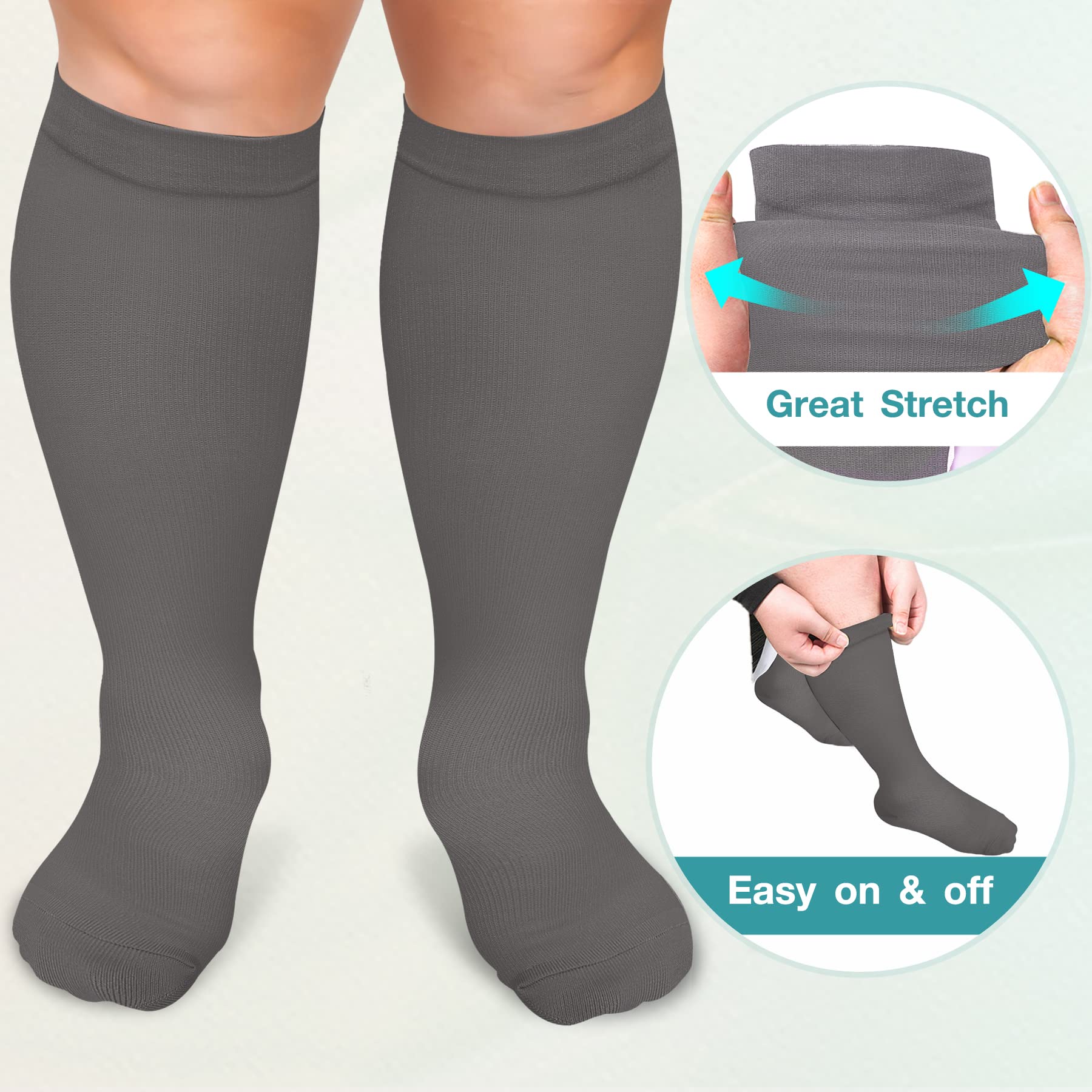 **Iseasoo Plus Size Compression Socks for Men & Women - 3 Pairs Wide Calf Support Stockings for Circulation, Nurses, Running, Travel & Work - Improve Blood Flow & Reduce Swelling**
