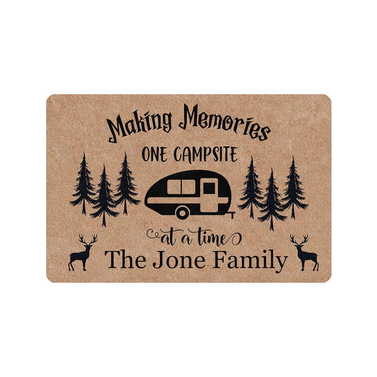 MyPupSocks Personalized Camper Door Mat - Custom Name Deer Tree Design Non-Slip Indoor Outdoor Rug 24x16 Inch - Perfect for Front Entrance, Bathroom & Campsite Decor