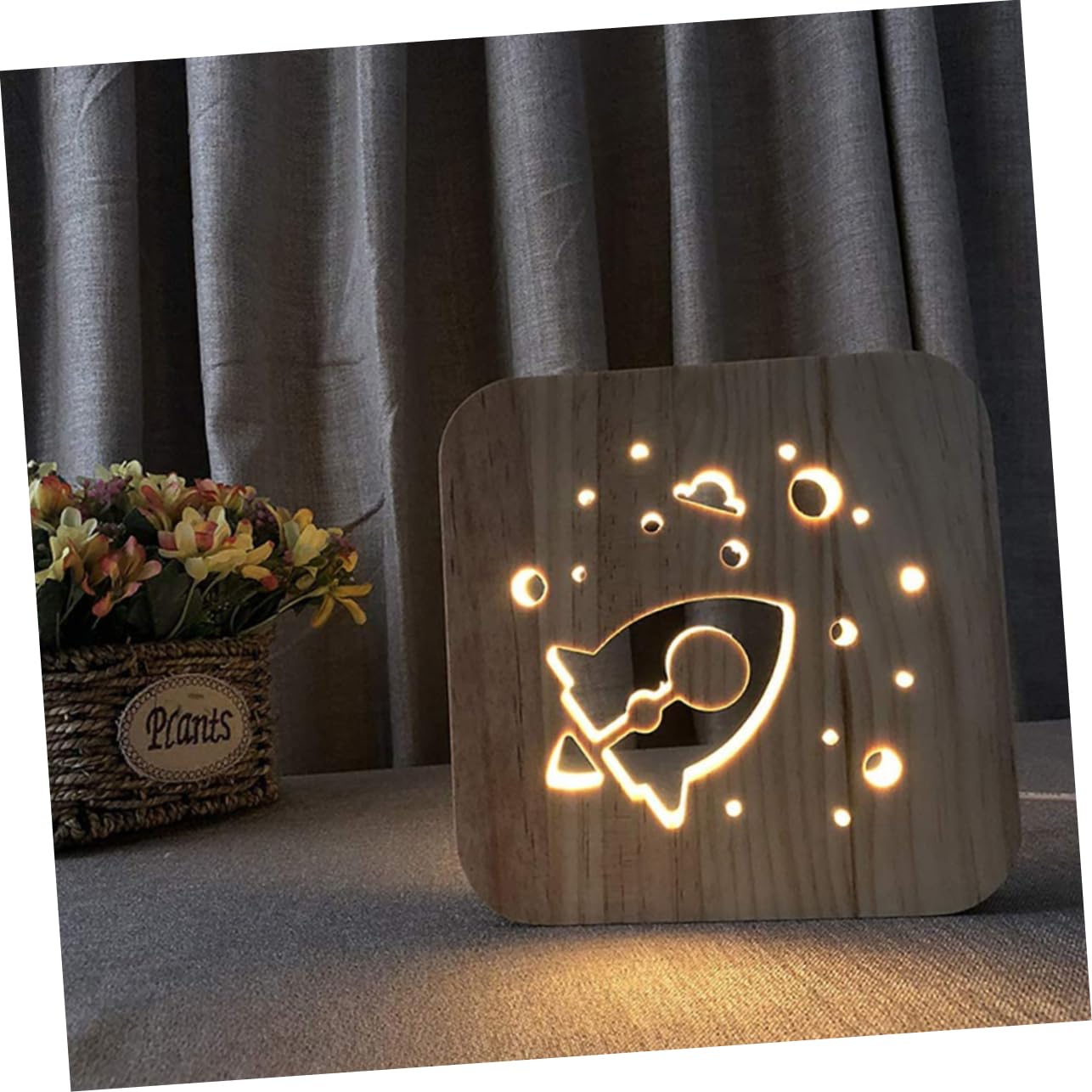 Artibetter Wooden Rocket LED Night Light - Hand Carved USB-Powered Lamp for Bedroom, Nursery & Home Decor | Perfect for Kids' Room, Romantic Ambiance & Gift Giving