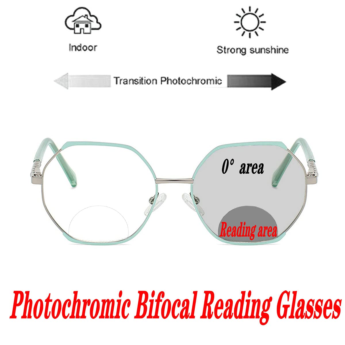 Women's Photochromic Bifocal Reading Glasses with Transition Lenses - Big Frame Presbyopia Sunglasses for Indoor/Outdoor Use - Perfect for Reading, Driving & Outdoor Activities