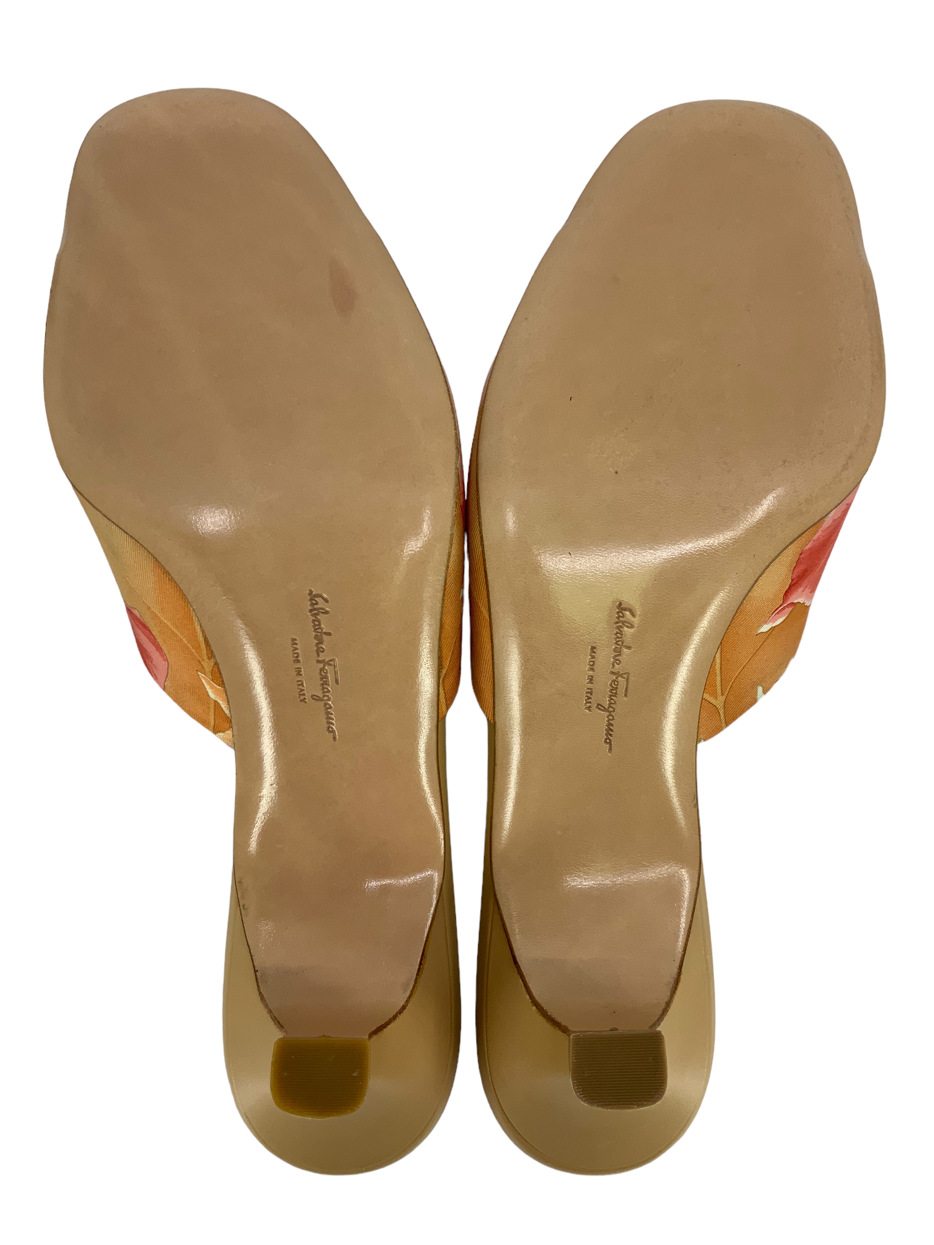 Salvatore Ferragamo Floral Printed Silk Sandals for Women - Size 9.5 US - New Luxury Designer Sandals for Summer, Beach & Special Occasions