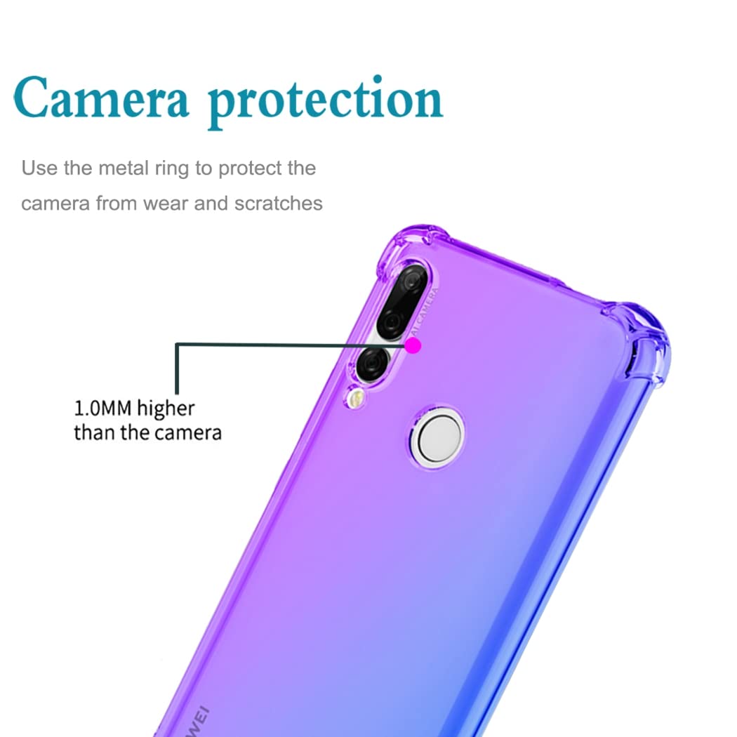 Huawei Y9 Prime 2019 Case with Tempered Glass Screen Protector | Shockproof TPU Clear Gradient Phone Cover for Honor 9X/P Smart Z STK-LX1 | Cute Purple/Blue Slim Protective Case | Perfect for Everyday Use, Travel & Outdoor Activities