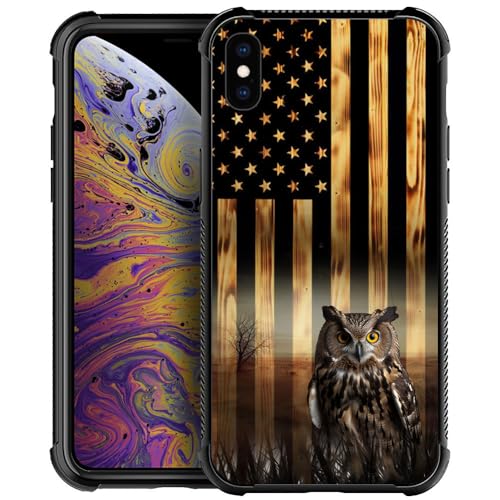 Wood grain American flag owl