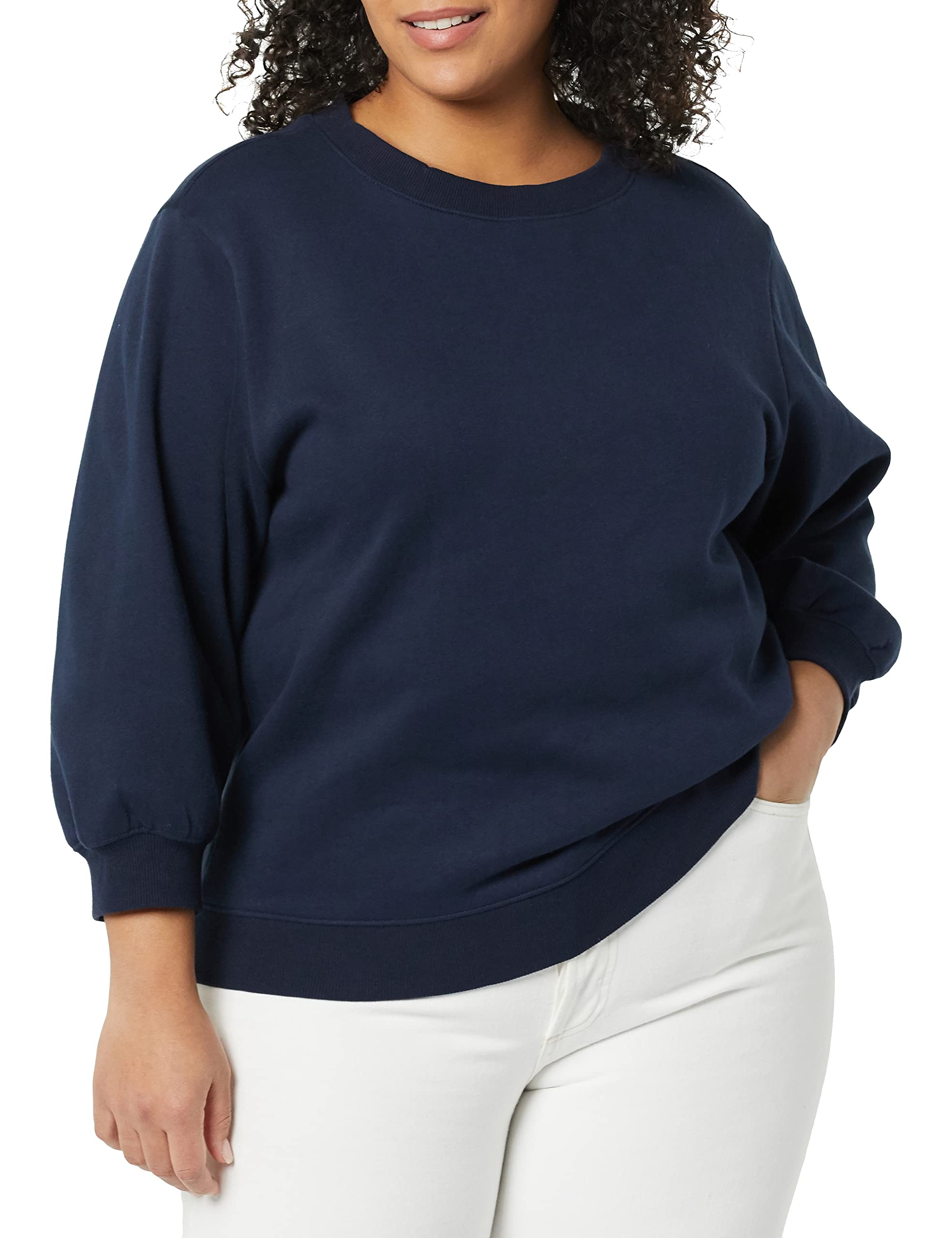 Amazon Essentials Women's Fleece Sleeve Detail Crewneck Sweatshirt - Soft Casual Pullover for Everyday Wear, Lounge & Outfits