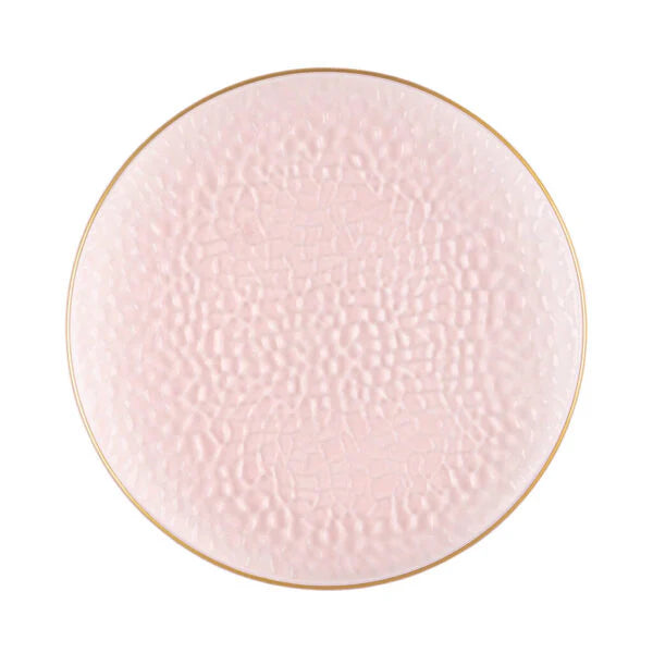 Pink and Gold Disposable Plastic Deluxe Party Bundle - Premium Organic Hammered Tableware Set for Weddings, Birthdays & Special Events