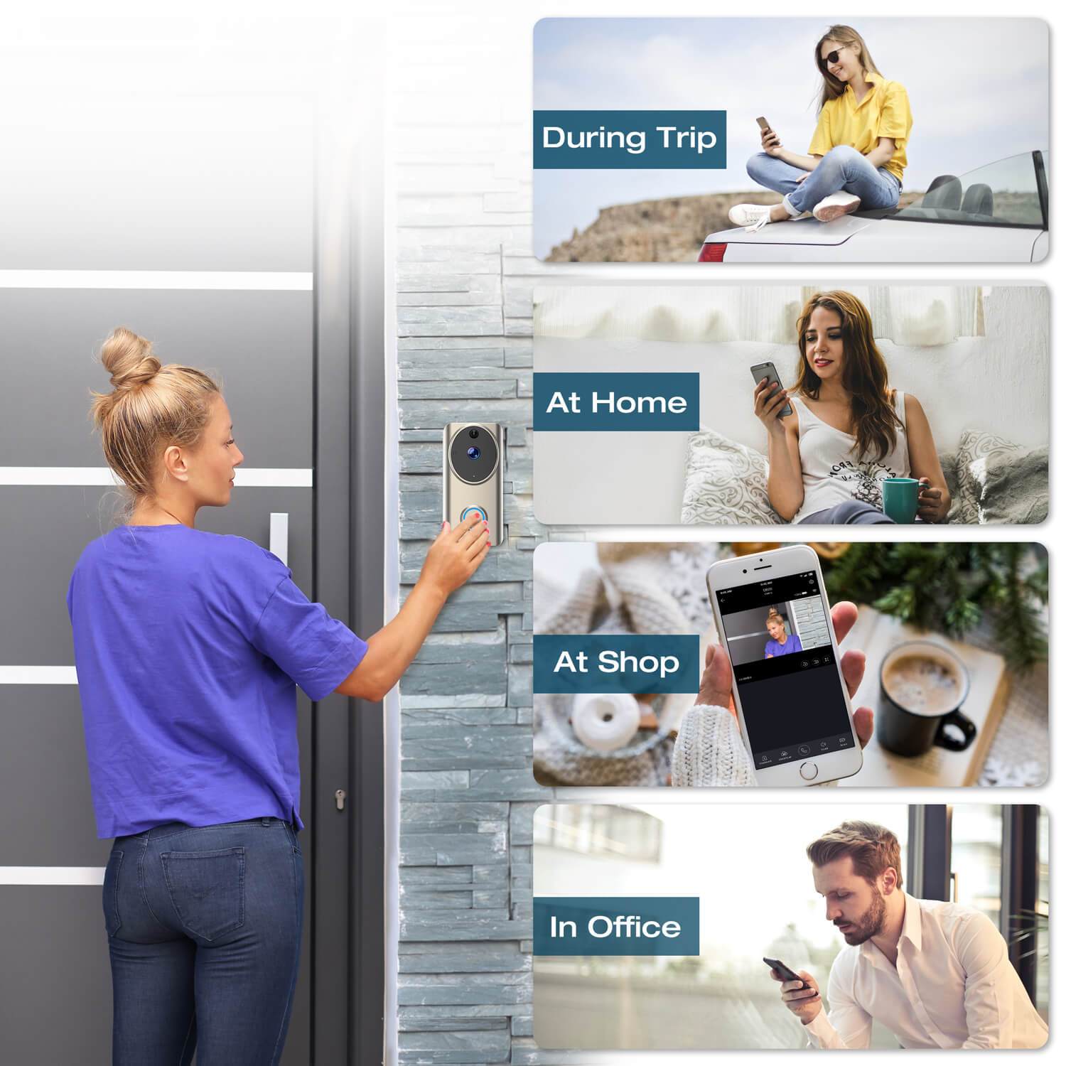 Campark DB20 WiFi Video Doorbell Camera with 1080P HD, Night Vision, 2-Way Audio, Motion Detection - Smart Home Security for Houses, Apartments (USA Only) - Monitor Packages, Visitors & Pets Day/Night