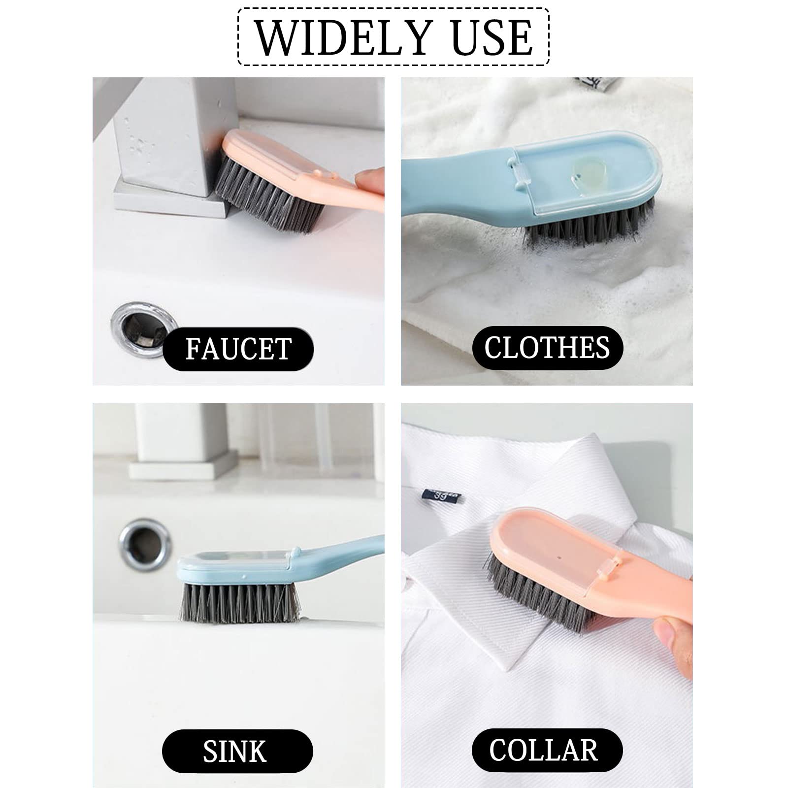 WishLotus Multi-Functional Cleaning Brush - Soft Bristle Shoe Brush, Laundry Brush & Clothes Scrubber with Handle & Detergent Dispenser (Pink) | Perfect for Shoes, Garments, Household Cleaning & Pet Care