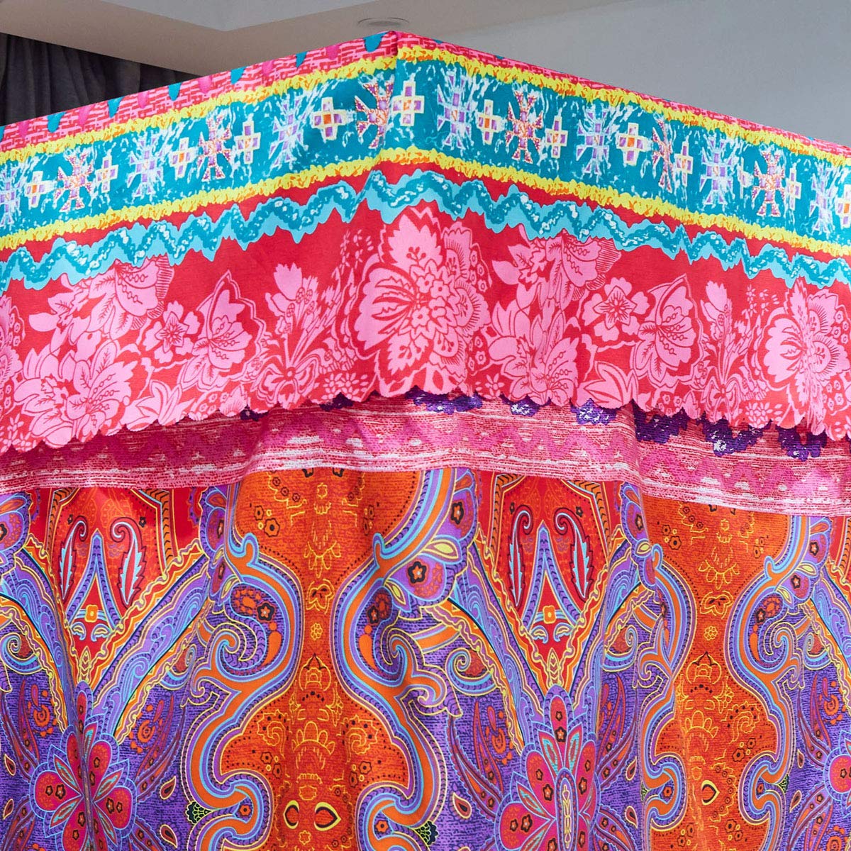 Bohemian 4 Corner Post Bed Canopy Curtain - Twin Size Red Bed Drapes for Adults & Girls, Perfect for Bedroom Decor, Princess Style Canopy Beds & Boho Chic Room Design