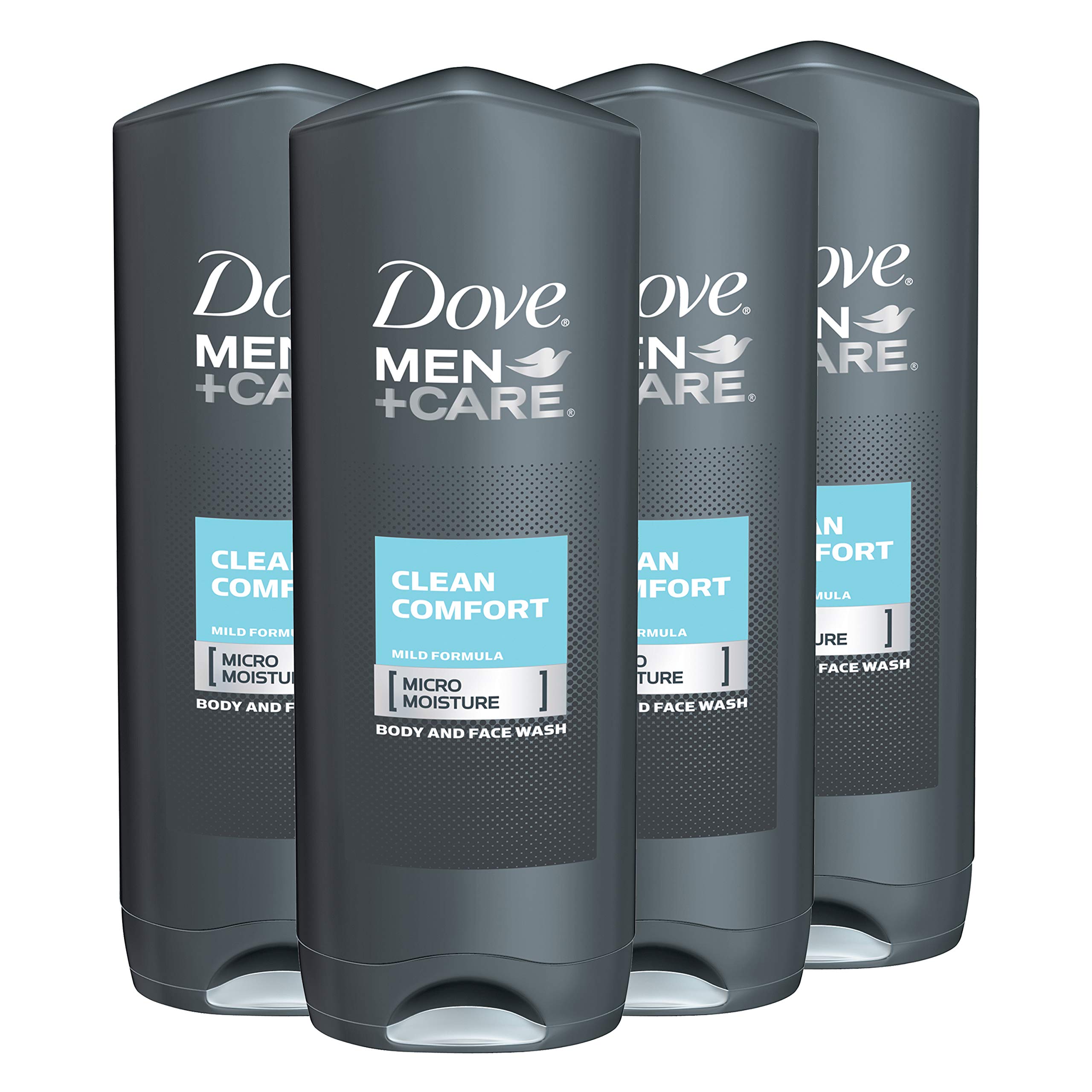 DOVE MEN + CARE Body Wash and Face Wash for Men - 18 FL Oz (Pack of 4) | Hydrating & Strengthening Skin Care | Antibacterial Formula | Ideal for Shower, Gym & Daily Skincare Routine