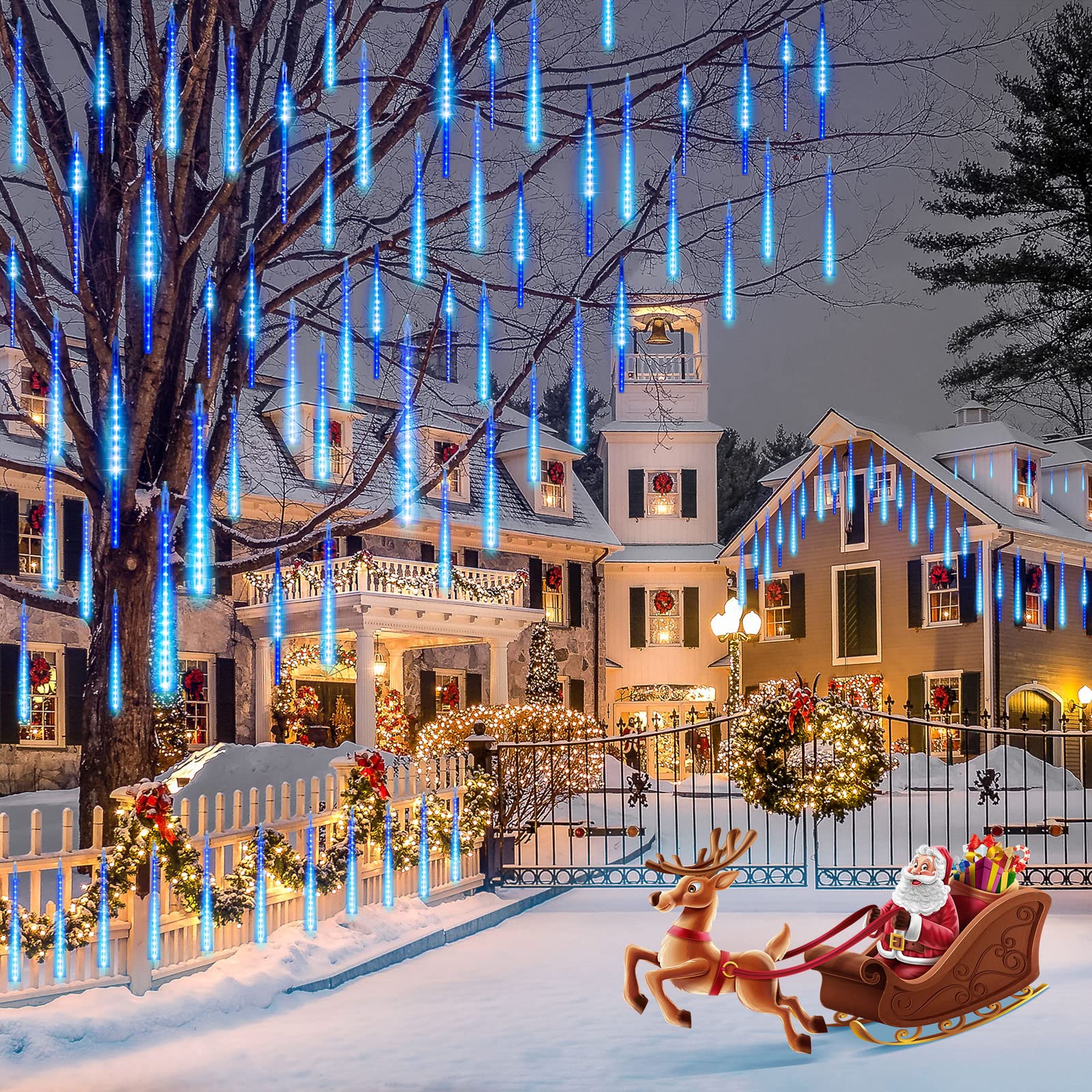 Minetom 16 Inch 360 LED Meteor Shower Icicle Christmas Lights - 10 Connectable Dropping Rain Tubes for Outdoor Holiday Decorations | Perfect for Trees, Bushes, Roofs & Winter Wedding Decor (Blue)