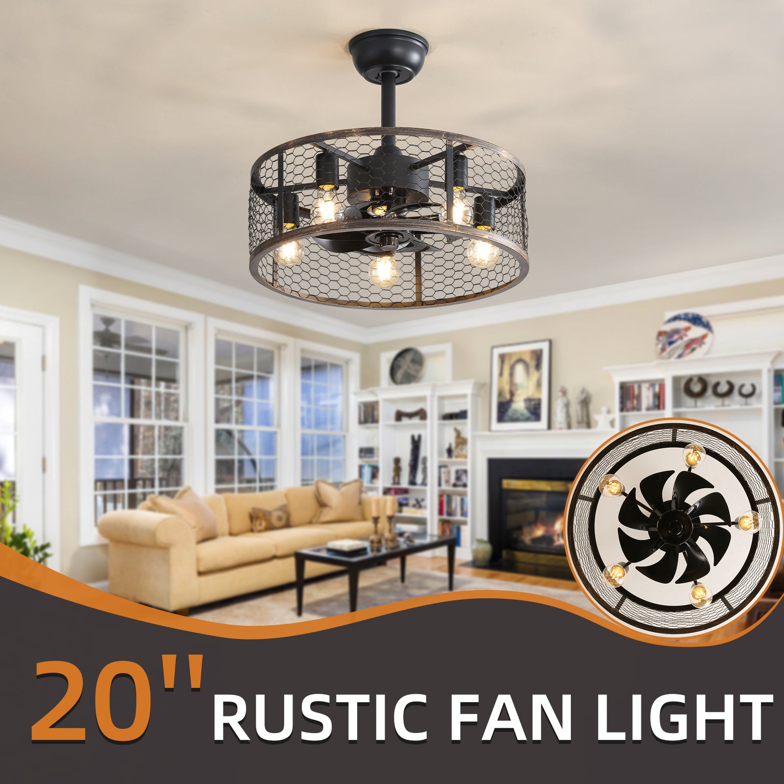 19.7 Inch Classic Ceiling Fan with Light Kit - No Bulb Warranty - Perfect for Bedroom, Living Room & Outdoor Patio