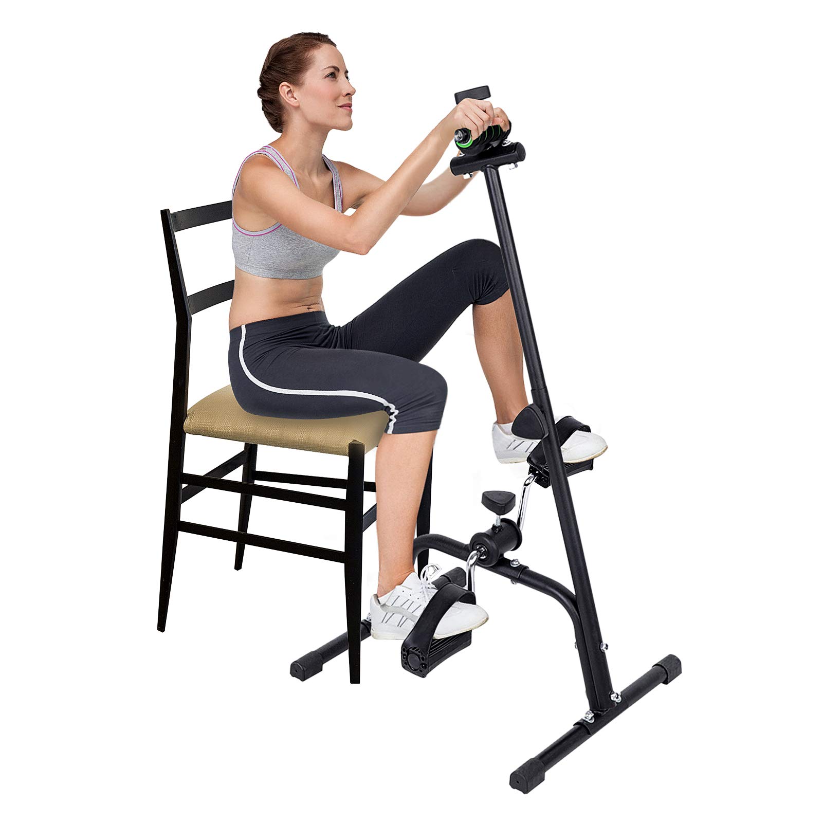 Portable Mini Exercise Bike Pedal Trainer - Hand & Foot Pedal Exerciser for Home Gym with Stable Reinforced Feet Pad & Handle - Ideal for Physical Therapy, Office Workouts & Home Fitness Recovery