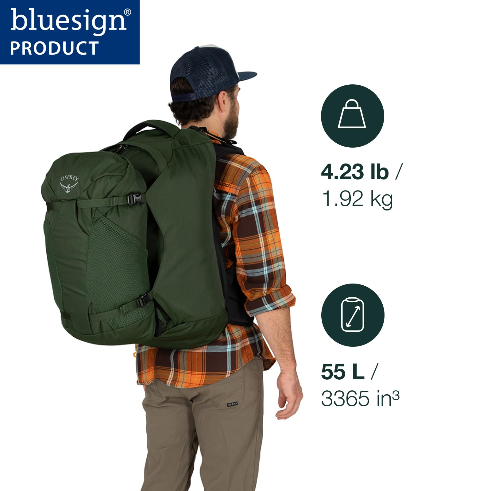 Osprey Farpoint 55L Men's Travel Backpack - Lightweight Hiking Backpack for Outdoor Adventures, Camping & Air Travel - Gopher Green