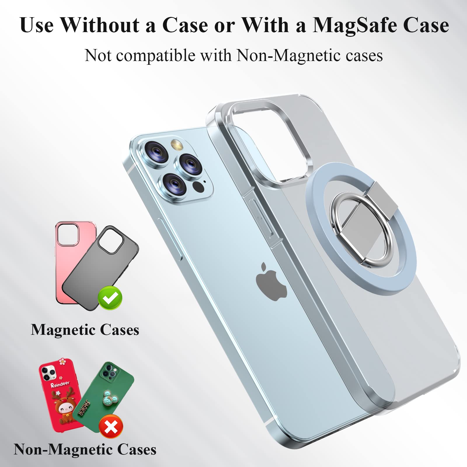 Magnetic Phone Grip Holder for iPhone - 360° Adjustable Kickstand & MagSafe Accessories | Compatible with iPhone 16/15/14/13/12 Pro Max/Plus/Mini | Perfect for Hands-Free Viewing, Gaming & Video Calls (Sierra Blue)