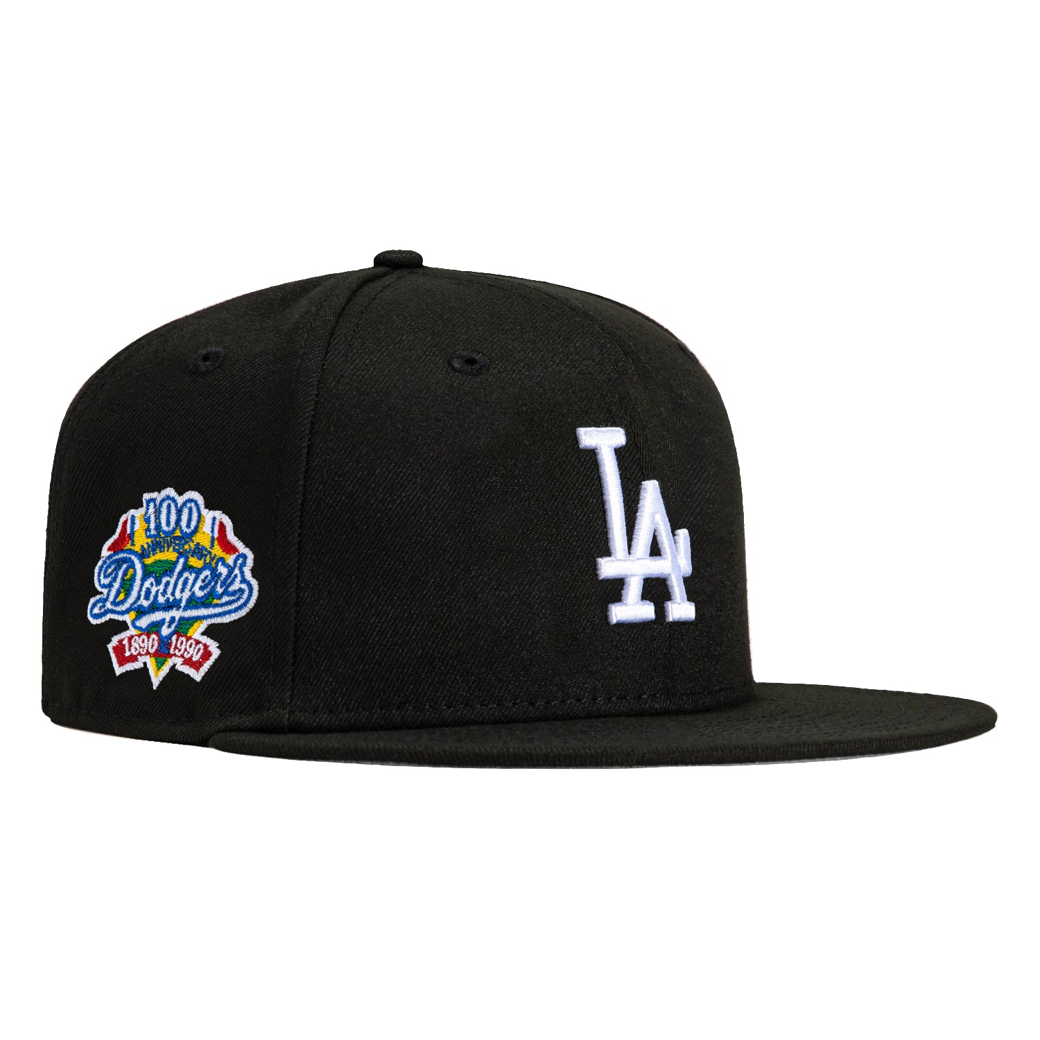 New Era 59Fifty Los Angeles Dodgers 100th Anniversary Patch Snapback Hat - Black & White Adjustable Baseball Cap for Men & Women - Perfect for Games, Collecting & Streetwear Fashion