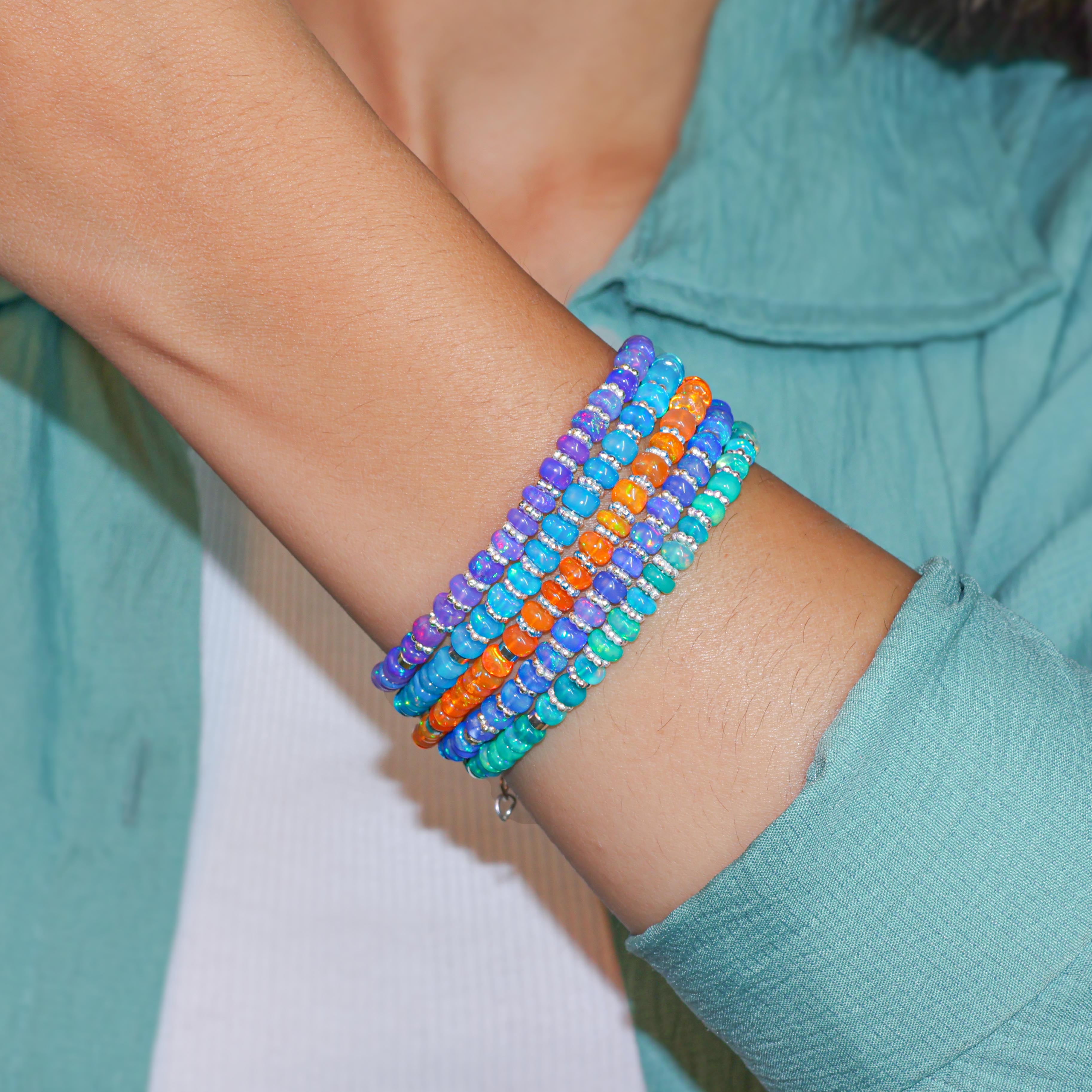 Natural Blue Opal Rondelle Beaded Bracelet - Handmade Gemstone Jewelry for Women, Boho Chic Adjustable Beaded Bracelet for Everyday Wear, Gift for Her, Spiritual Healing & Meditation Accessory