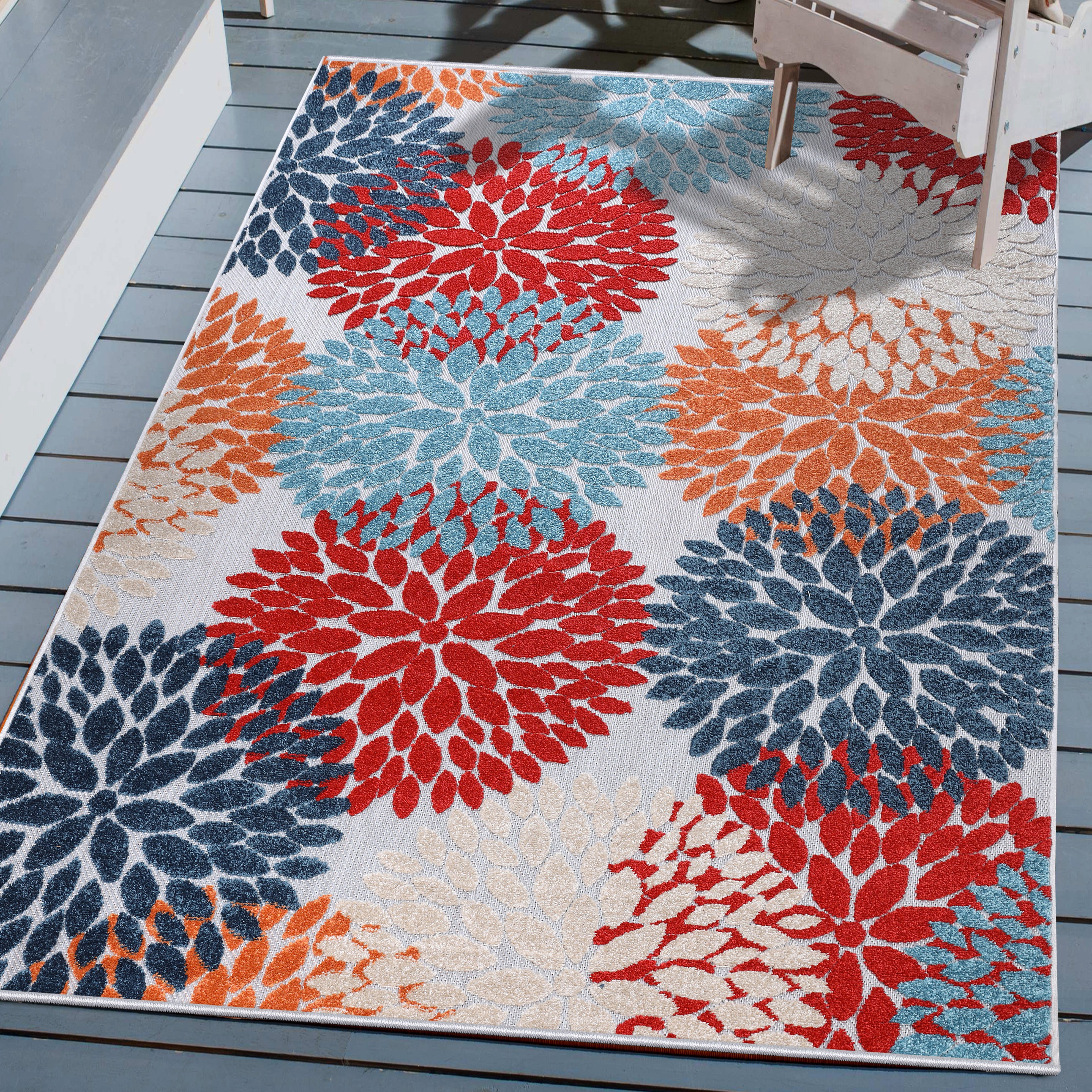 Premium Hydrangea Floral Medallion Area Rug - Indoor/Outdoor Use - Perfect for Living Room, Bedroom, Patio & Garden Decor