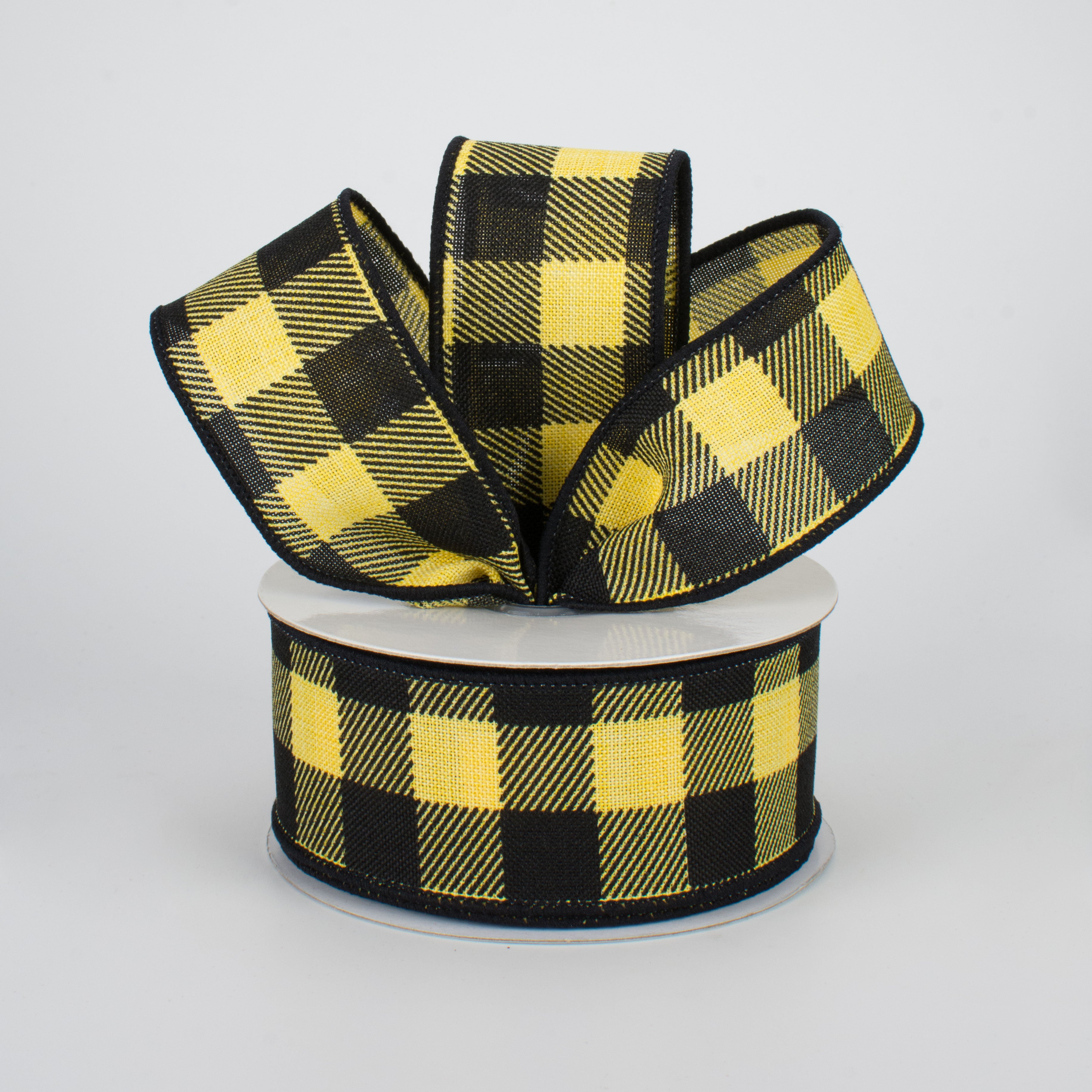 1.5 Inch Printed Plaid Check Ribbon - Yellow and Black Grosgrain Ribbon (10 Yards) for Gift Wrapping, DIY Crafts, Hair Bows, and Scrapbooking