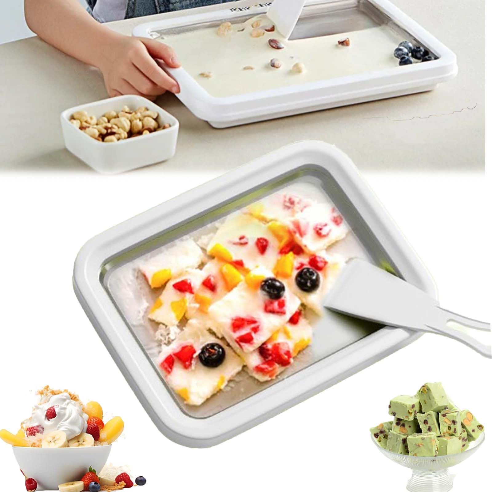 Petrus DIY Mini Ice Cream Tray Roller Plate with 2 Spatulas - Homemade Sorbet & Frozen Treat Maker for Kids & Adults (White) - Perfect for Birthday Parties, Summer Treats & Family Fun