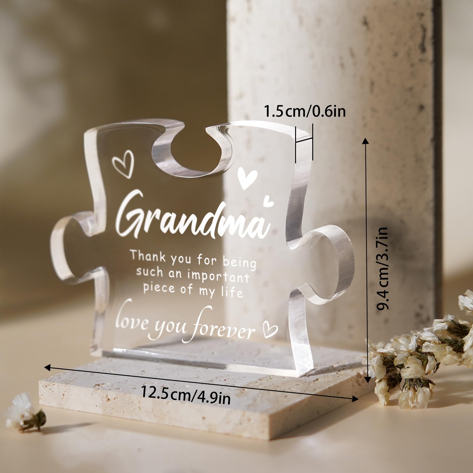 Personalized Engraved Acrylic Block Gift for Grandma - 4.9 x 3.7 Inch Heartwarming Keepsake for Birthday, Mother's Day, Thanksgiving & Christmas - Perfect Gift from Granddaughter or Grandson for Home Decor & Special Occasions