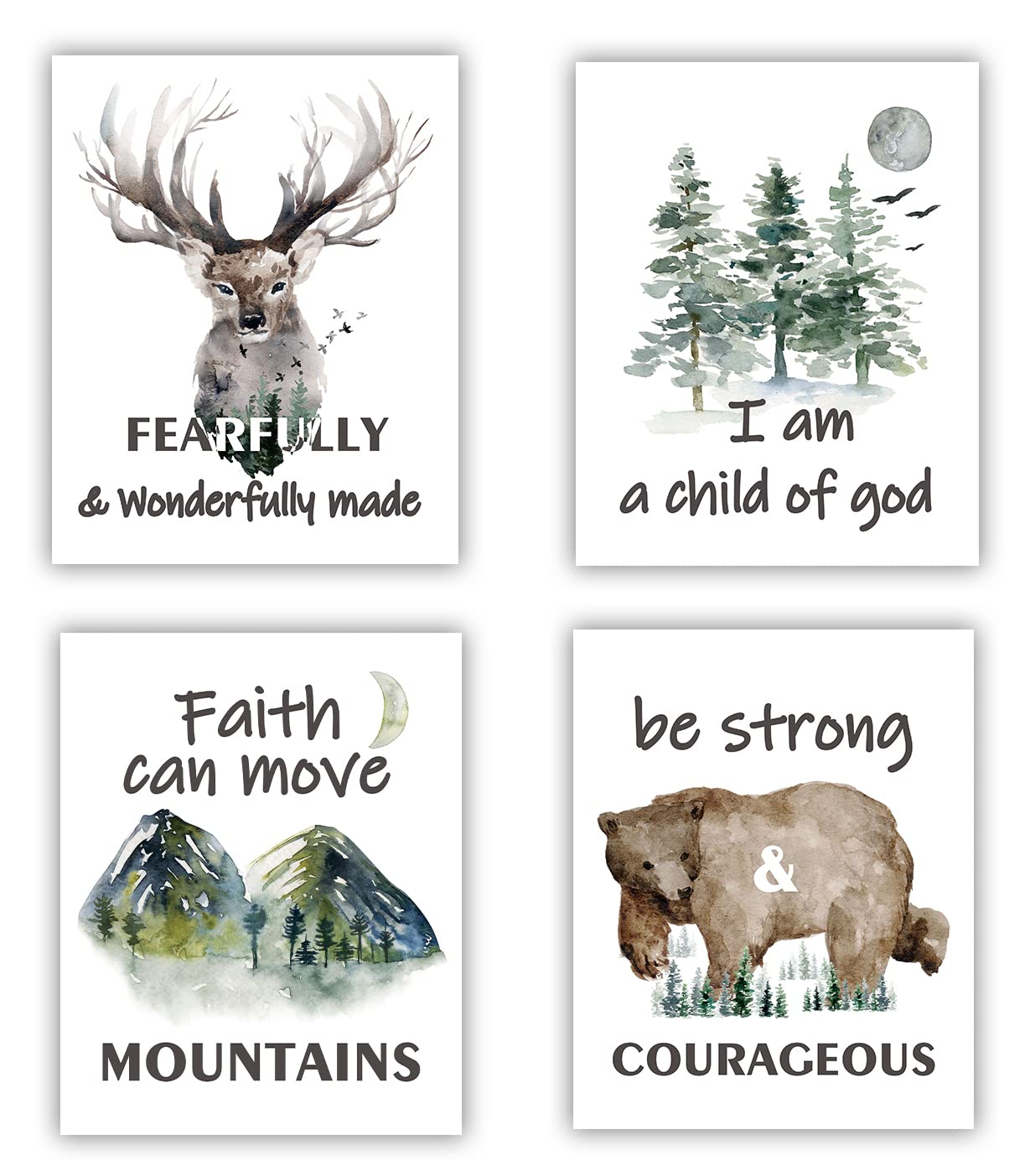 Forest Animals Bible Verse Posters - Inspirational Watercolor Wall Art for Kids Room, Playroom & Nursery Decor - 4-Pack 8x10 Inch Unframed - Perfect for Christian Children's Bedrooms, Sunday School & Gift Giving