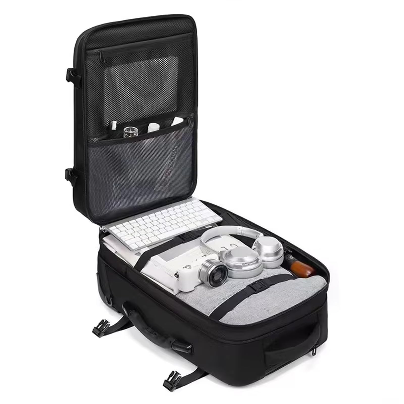 60L Expandable Waterproof Travel Backpack with Wheels & Air Vacuum Compression - TSA Approved Carry On Luggage for Men, 17 Inch Laptop Compartment (Includes Pump) - Perfect for Air Travel, Camping & Business Trips