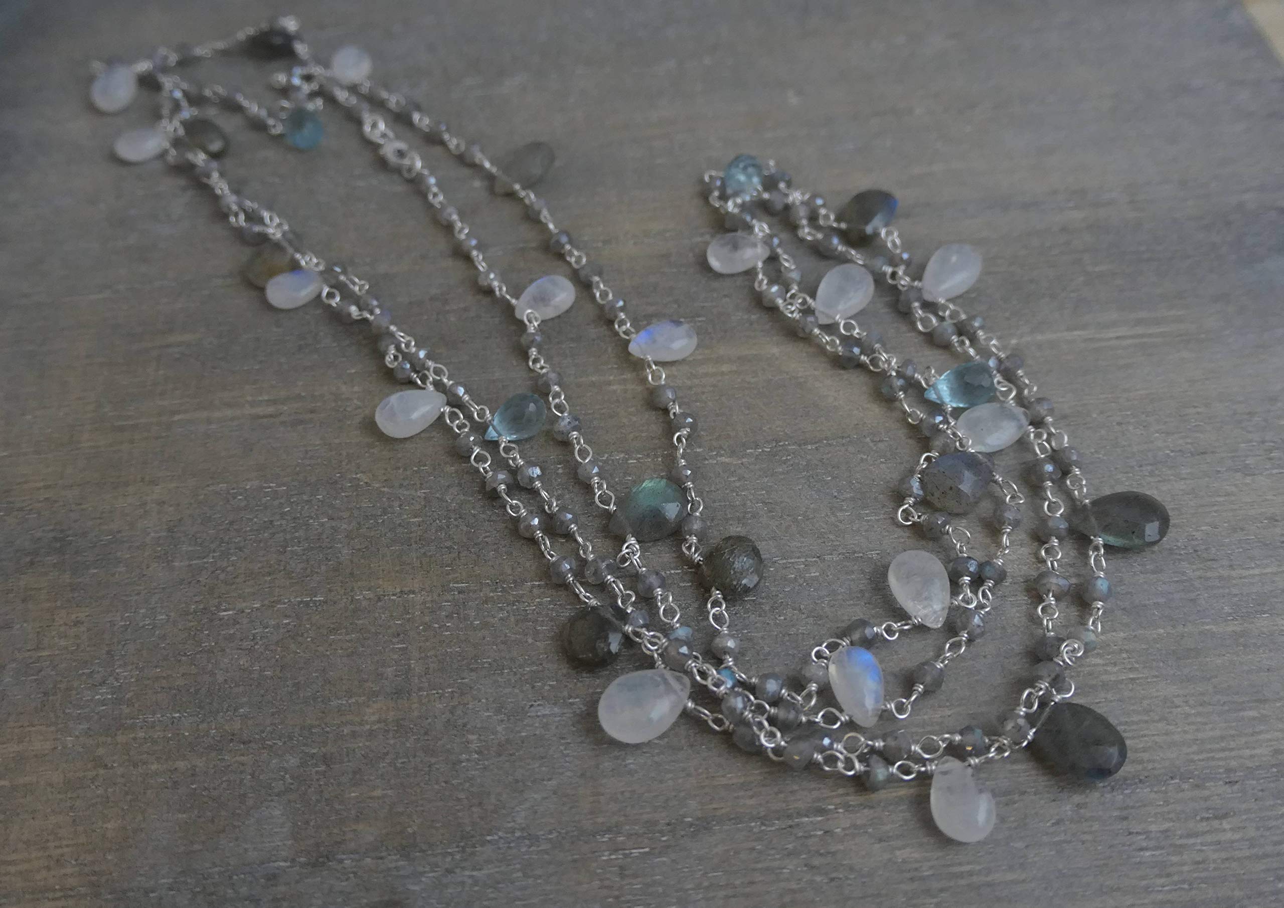 Moonstone Labradorite Blue Topaz Sterling Silver Necklace 18
