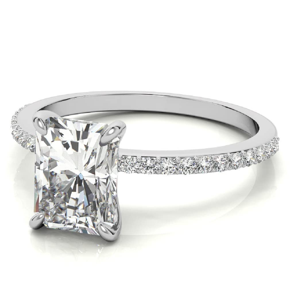 10K Solid White Gold Handmade Emerald Cut Moissanite Engagement Ring - 1.0 CT Solitaire Wedding Band Set for Women, Bridal Proposal Jewelry - Perfect for Anniversaries, Valentine's Day & Special Occasions