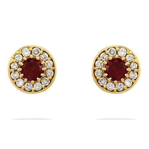 14K Yellow Gold Round Ruby Halo Earrings 2.50 CTW - Elegant Stud Earrings for Women, Perfect for Weddings, Parties & Special Occasions