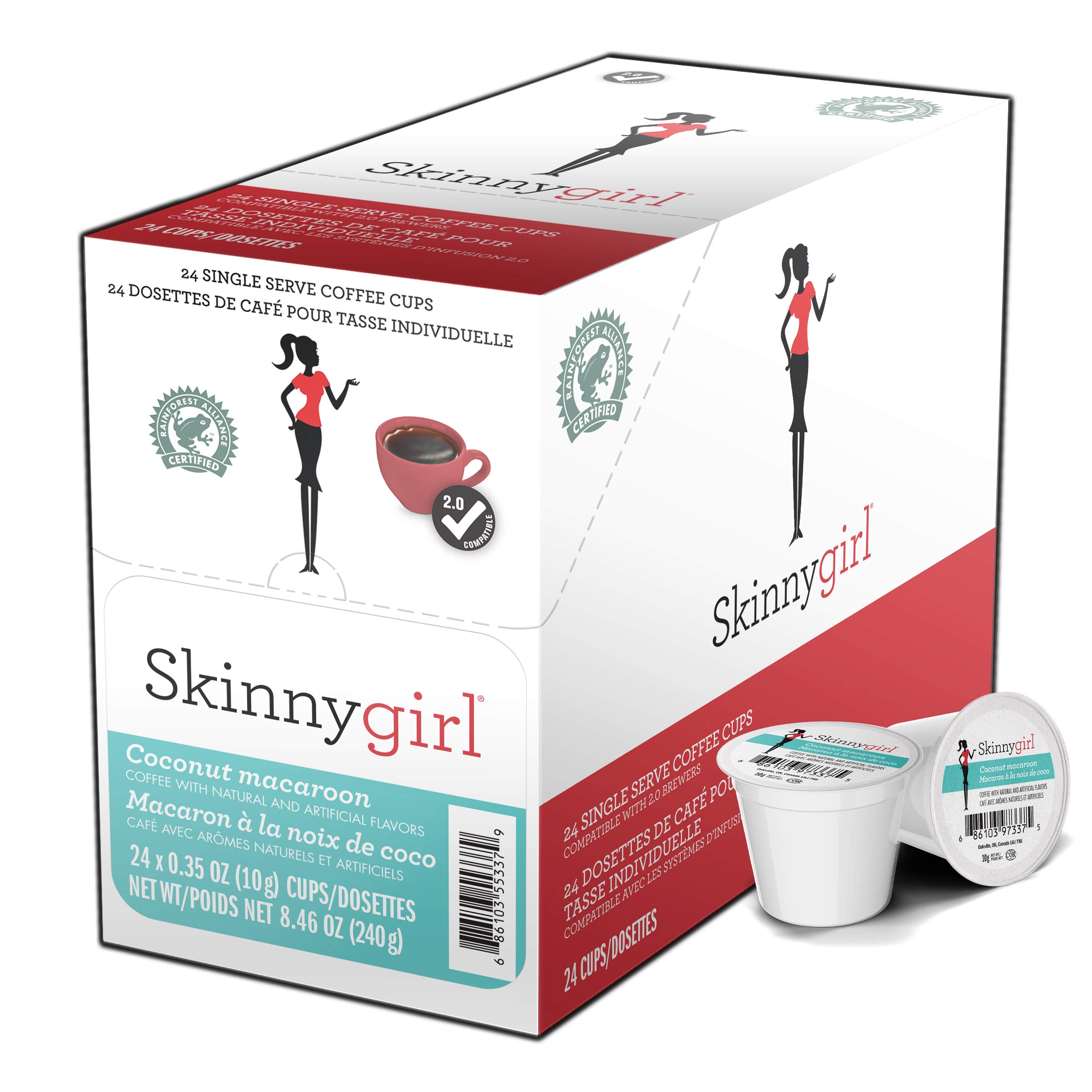 Skinnygirl Coconut Macaroon Flavored Coffee Pods for Keurig K-Cup Brewers - Medium Roast, Single Serve, Hot or Iced, Recyclable K-Cups (24 Count) - Perfect for Home, Office & Morning Coffee Break