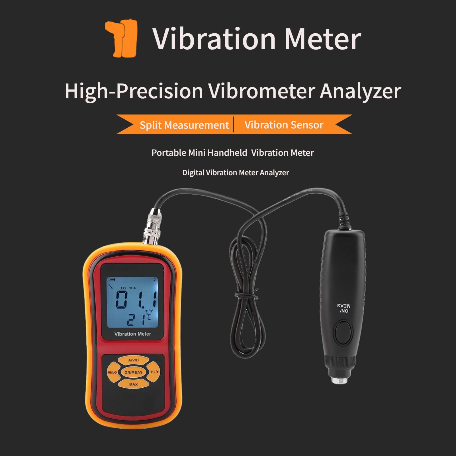 GM63B Digital Vibration Meter - Portable Handheld Vibration Tester with LCD Display & S/L Probes - for Mechanical Watches, Motors, Fans, Bearings - Workshop, Industrial Maintenance, Equipment Diagnosis Tool