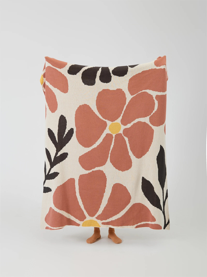 Blossom Meadow Woven Throw Blanket - Soft Cozy Knit Blanket for Couch, Bed & Sofa - Perfect for Home Decor, Gift & Winter Warmth