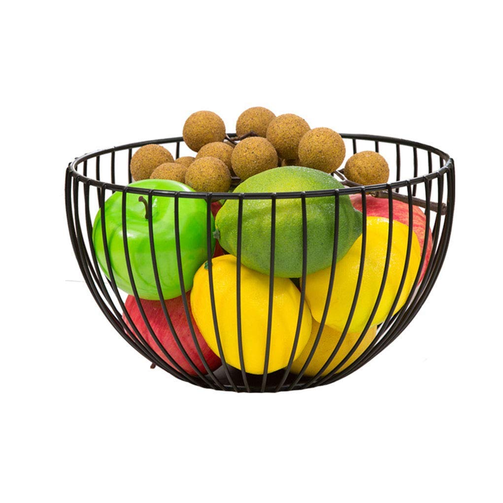 QTQHOME White Iron Wire Fruit Basket - Rustic Farmhouse Style Snack Bowl for Dining Table Decor, Kitchen Countertop Storage, and Fresh Produce Display (Size B)