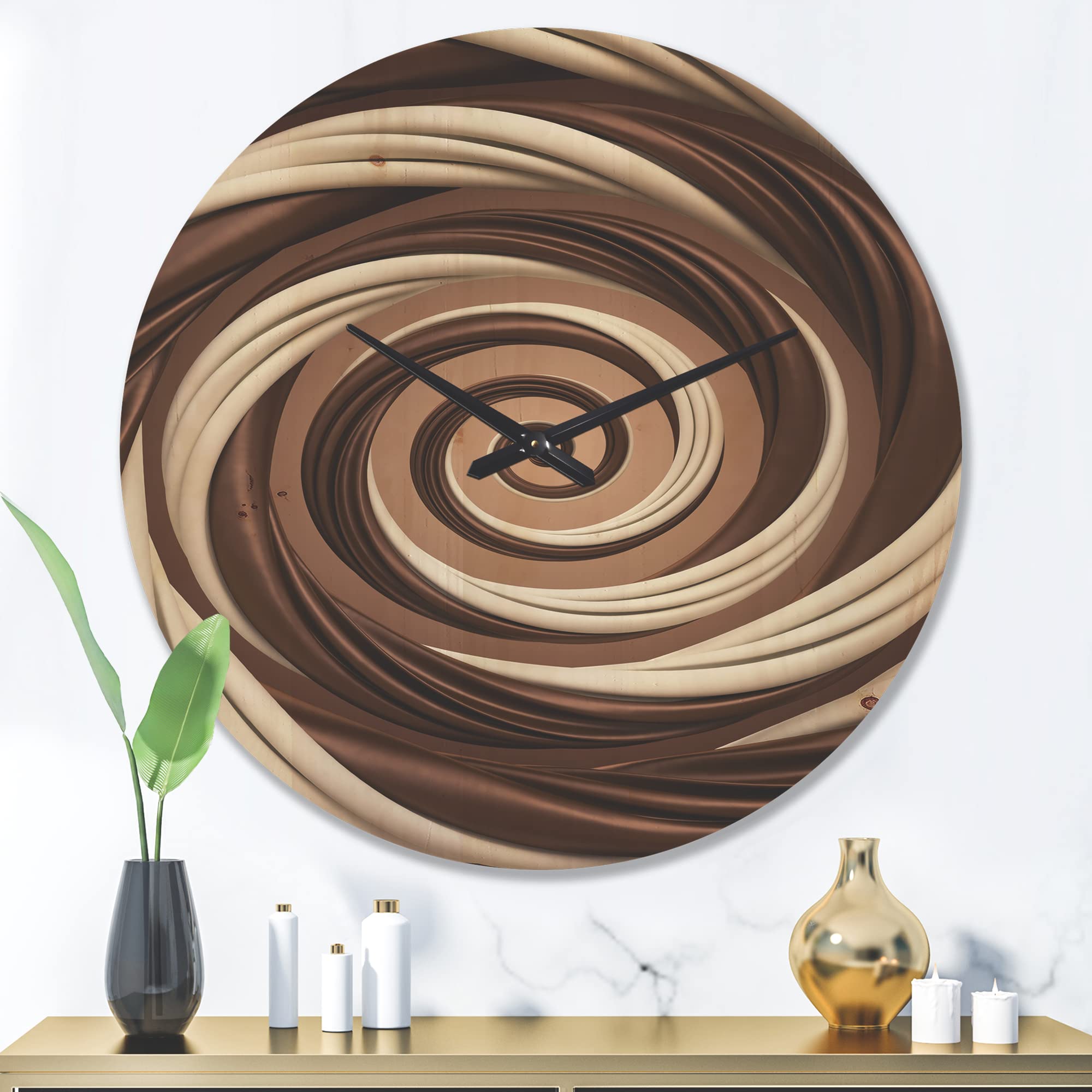 Modern Spiral Wood Wall Clock - Milk Candy & Chocolate Design - Large Decorative Oversized Wooden Clock for Living Room, Bedroom, Office - Unique Home Décor & Gift Idea