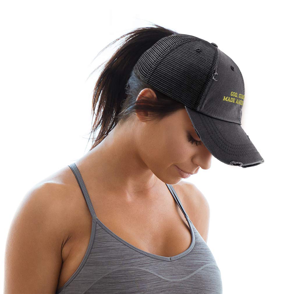 Custom Women's Ponytail Cap - God Guns Guts Made America Embroidery Cotton Baseball Hat - Perfect for Outdoor Activities, Sports & Patriotic Events