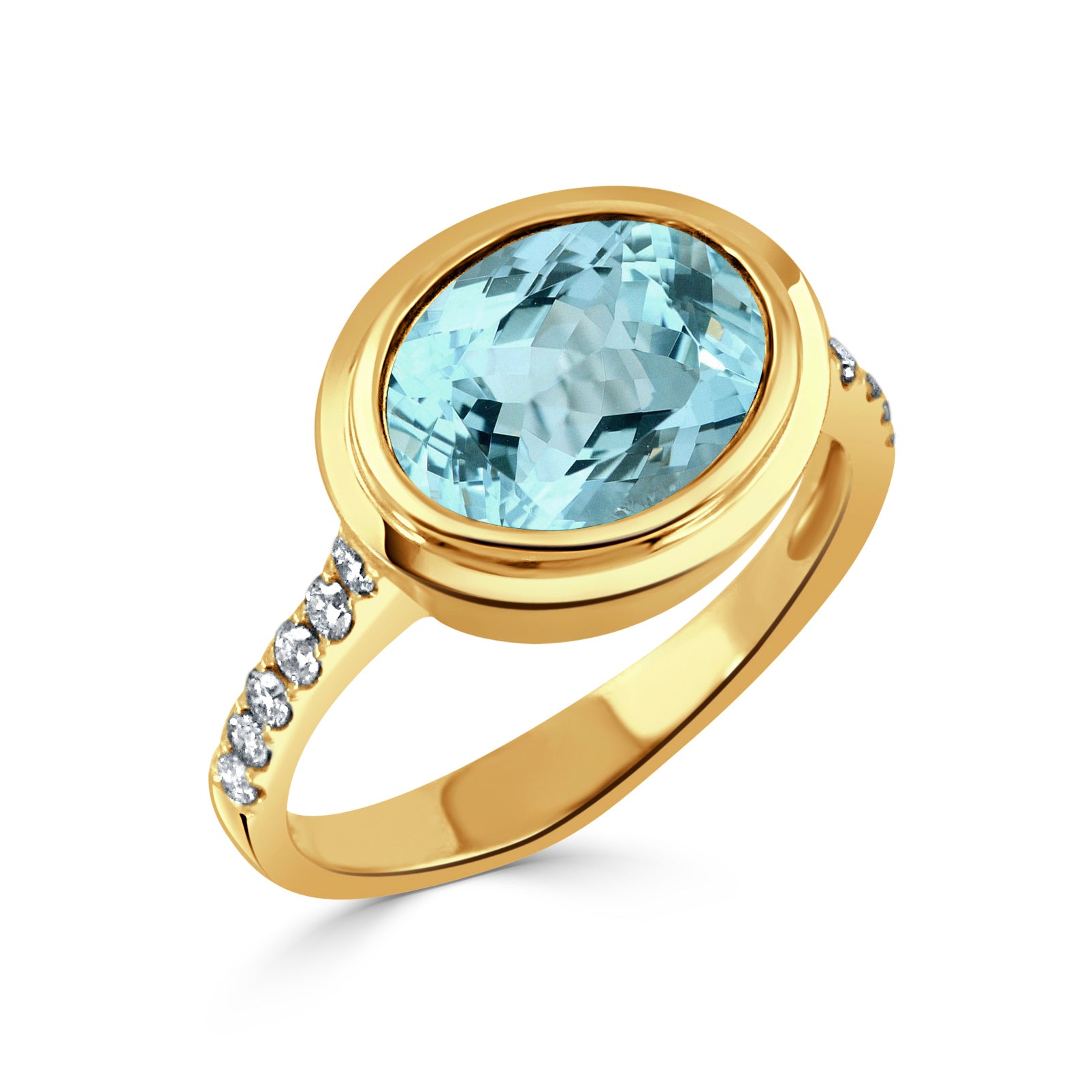 Elegant Oval Blue Topaz & Pavé Diamond 18K Yellow Gold Ring for Women - Perfect for Engagement, Anniversary & Special Occasions