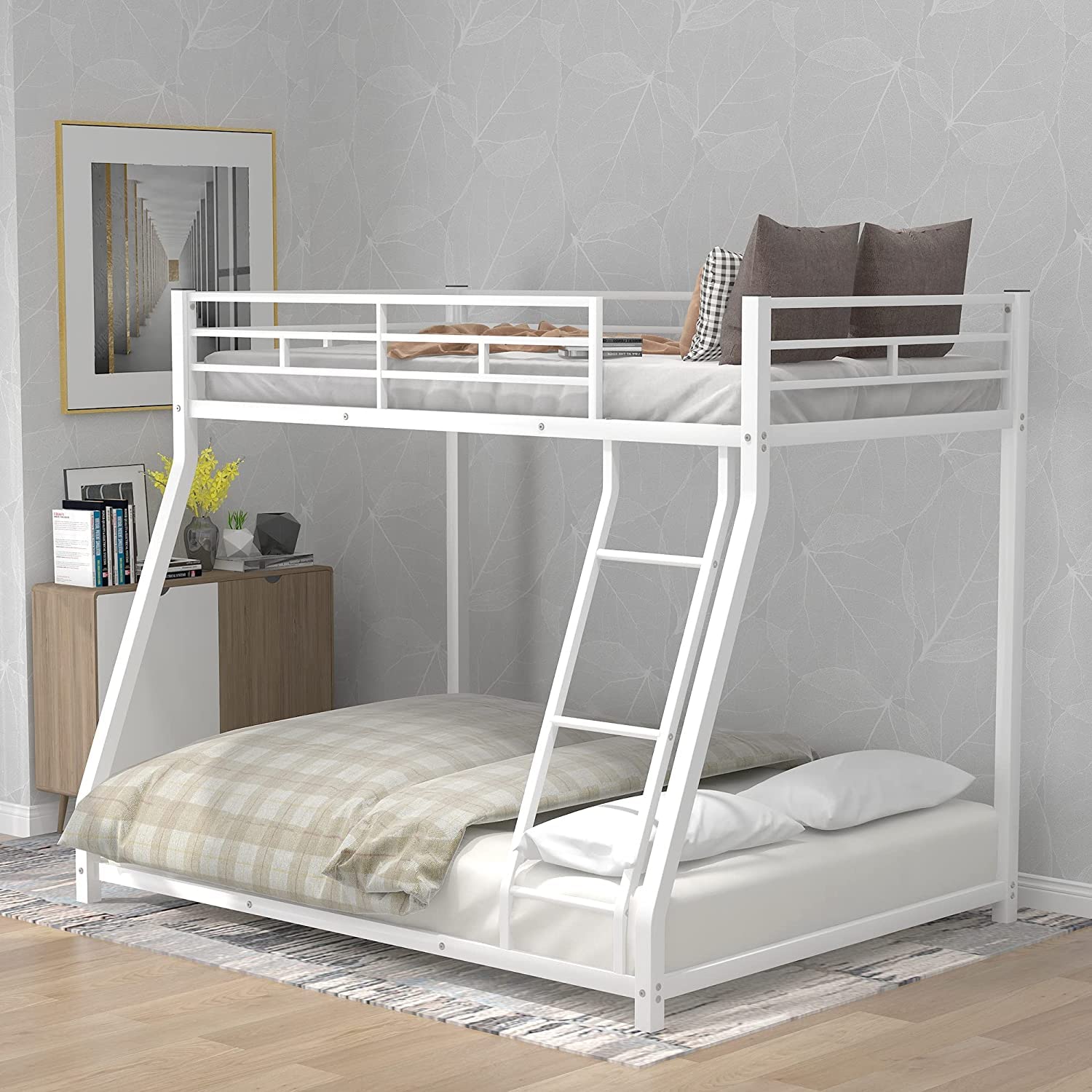 DNYN Twin Over Twin Bunk Bed with 3 Storage Drawers - Solid Pine Wood Kids Bunk Bed with Safety Guardrails - Space Saving Design for Small Bedrooms - No Box Spring Needed - White - Perfect for Kids' Rooms, Guest Rooms & Vacation Homes
