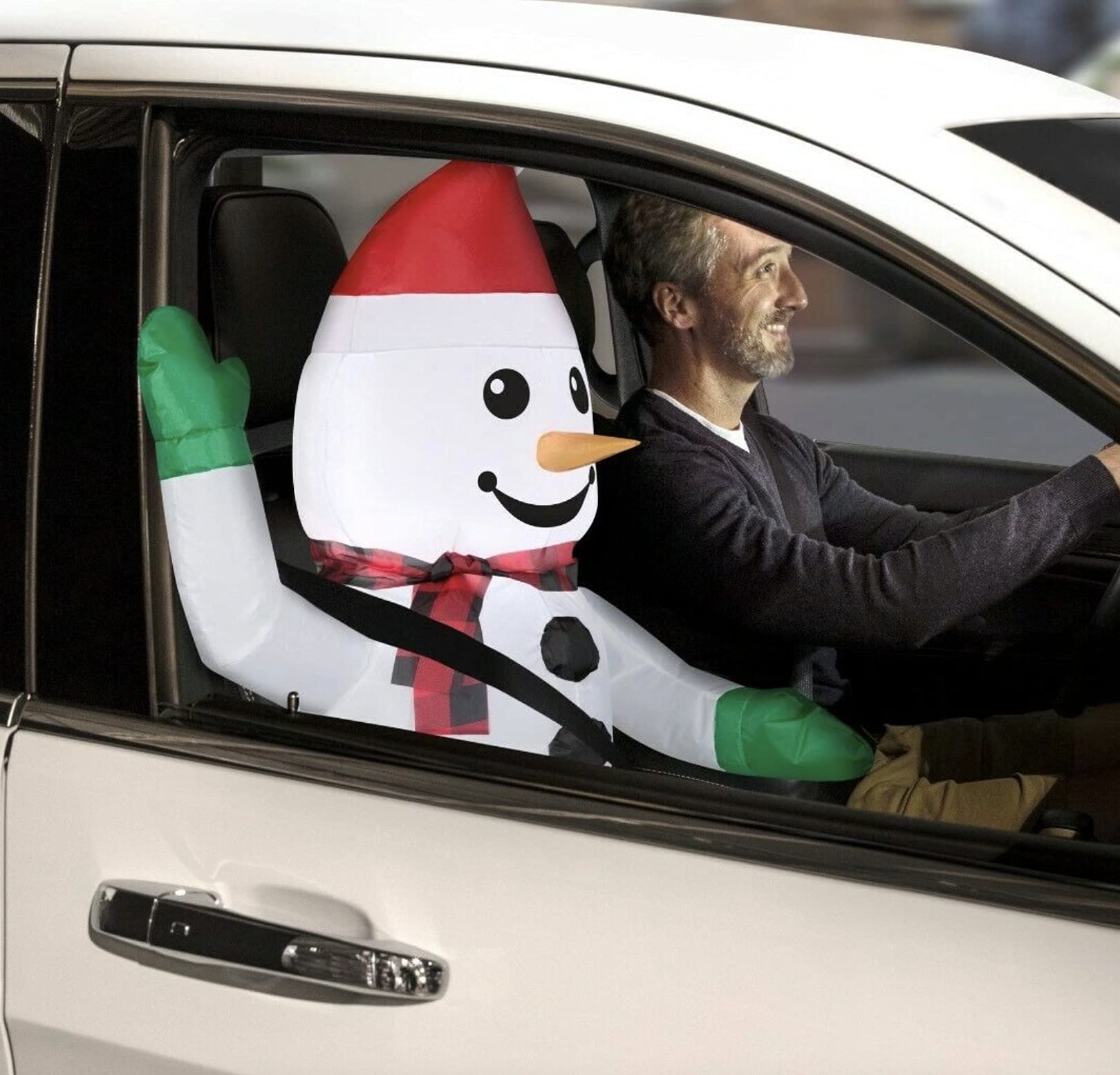 Gemmy Car Buddy Inflatable Snowman - Christmas Car Airblown Decoration for Vehicles | Fun Holiday Car Accessory for Road Trips & Festive Commutes