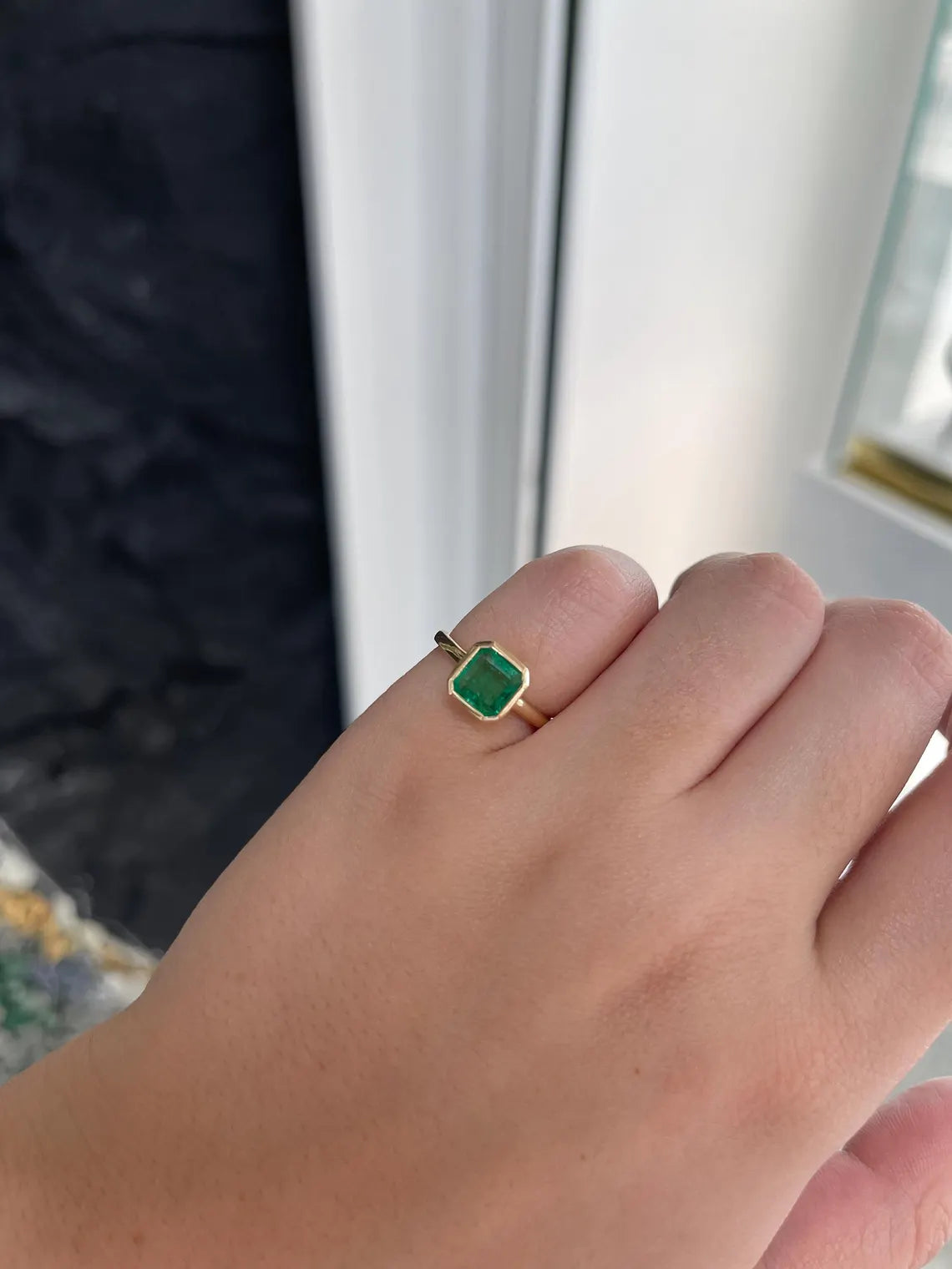 1.15ct Vivid Green Asscher Cut Emerald Solitaire Bezel Set 14K Gold Ring for Engagement, Wedding & Anniversary Gifts - Elegant Jewelry for Women