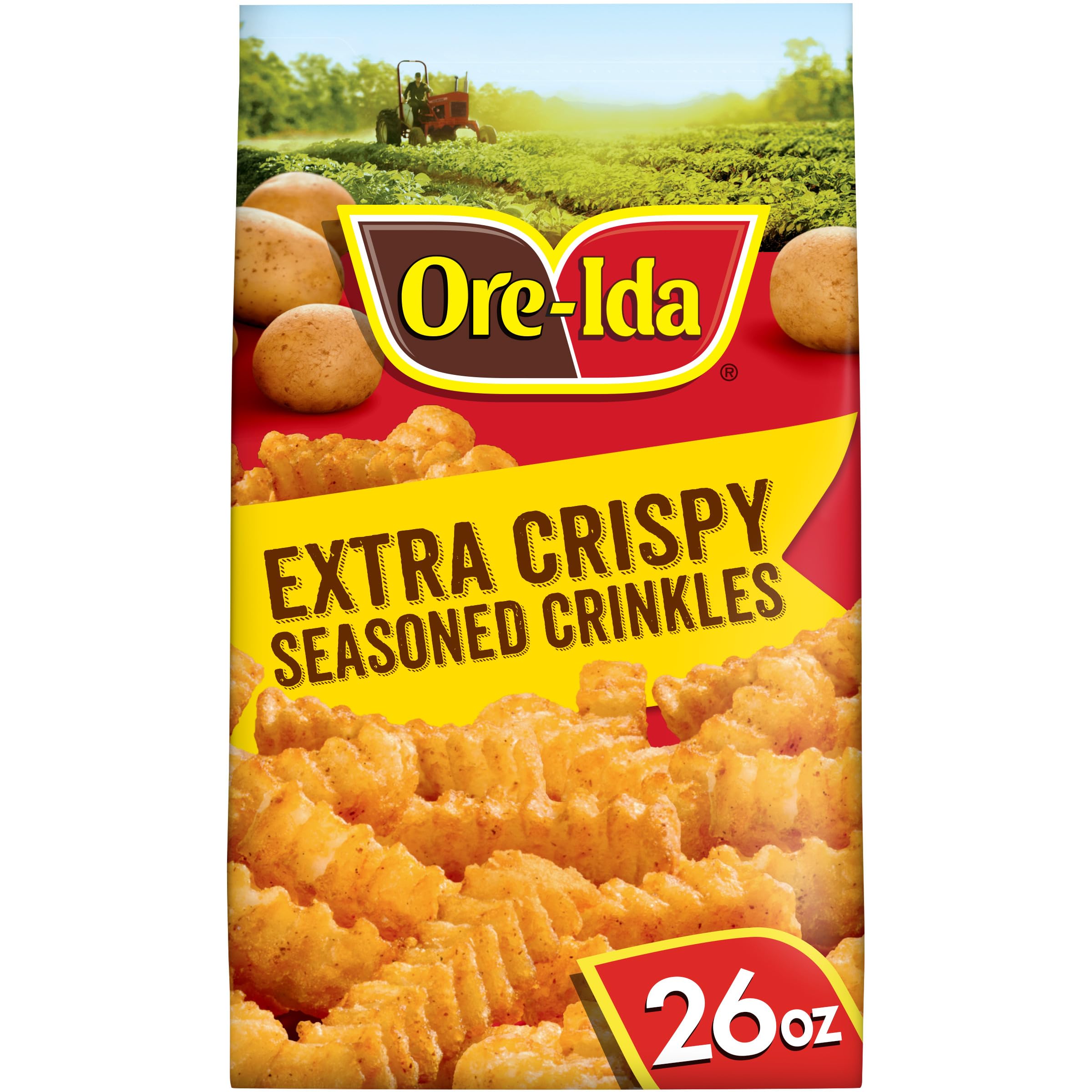 Ore-Ida Extra Crispy Seasoned Crinkles French Fries - Frozen Fried Potatoes 26oz Bag - Perfect for Family Dinners, BBQs & Game Day Snacks