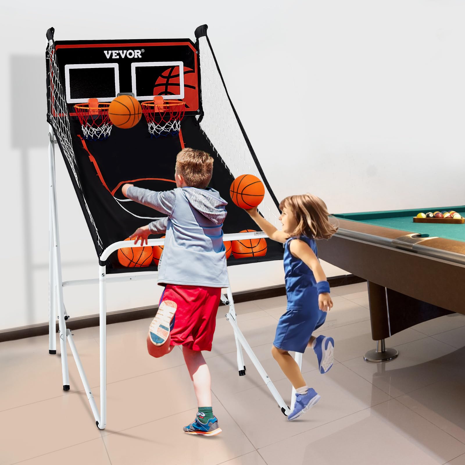 VEVOR 2 Player Indoor Basketball Arcade Game - Home Dual Pop-A-Shot with 8 Game Modes, Electronic Scoreboard & Air Pump - Fun Sports Game for Kids & Adults - Perfect for Family Game Rooms, Basement Entertainment & Birthday Parties
