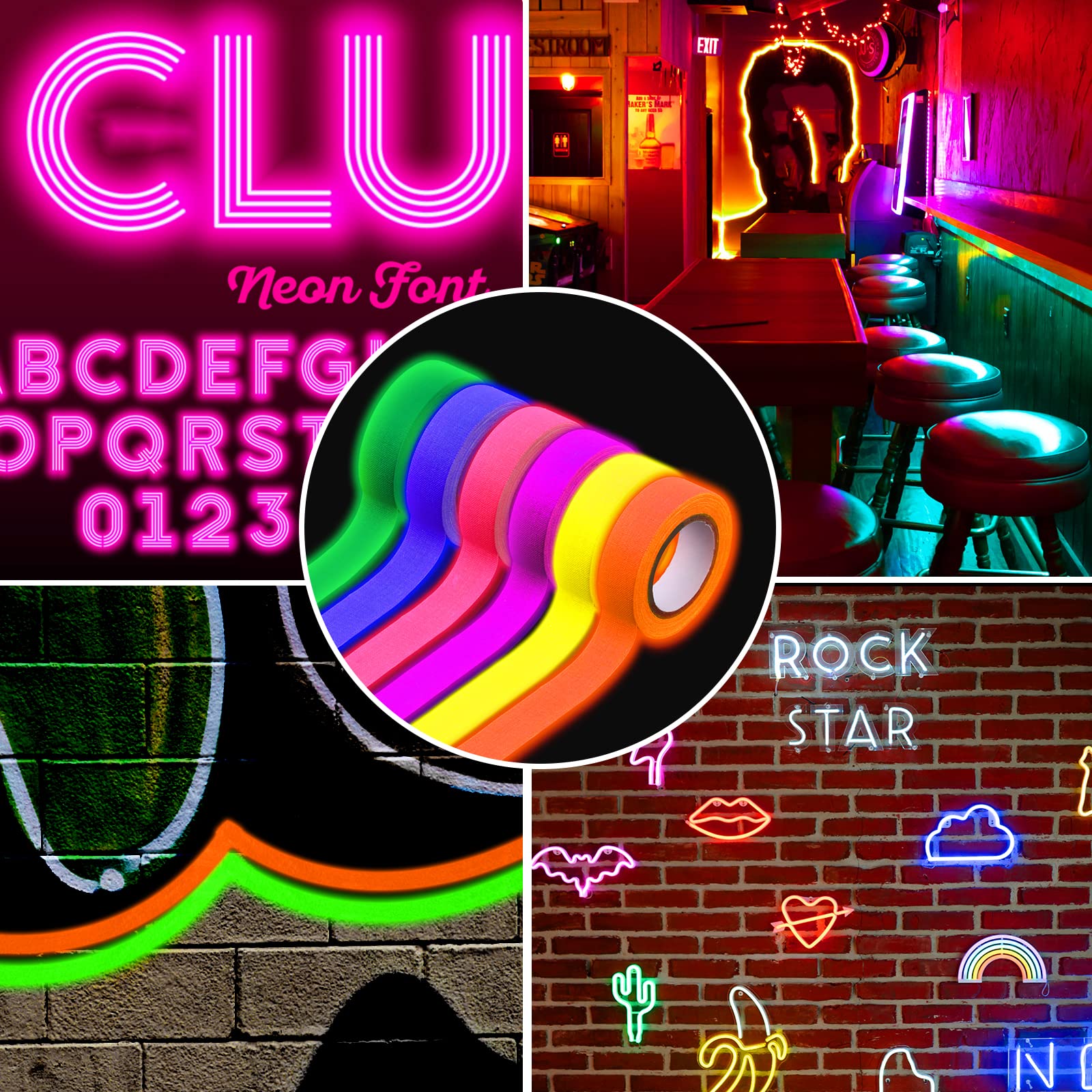 LUTER 6 Rolls Fluorescent Tape - Neon Glow in The Dark Reflective Flagging Tape for Home, Office, Party & Festival Decorations - Perfect for Marking, Safety Signs & Nighttime Visibility