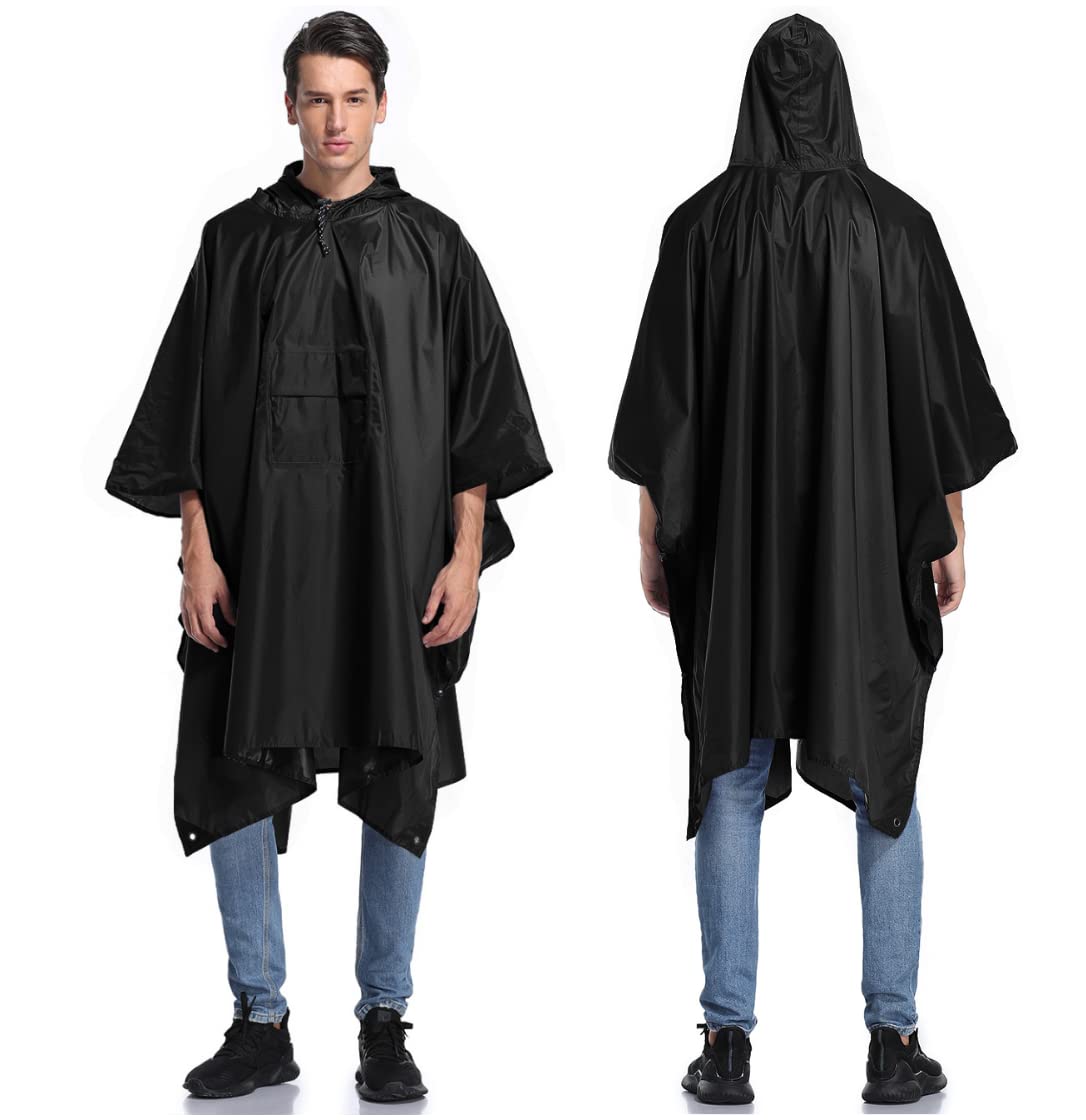 3-in-1 Waterproof Hooded Rain Poncho for Men & Women - Lightweight Outdoor Raincoat Jacket for Hiking, Camping & Emergency Preparedness