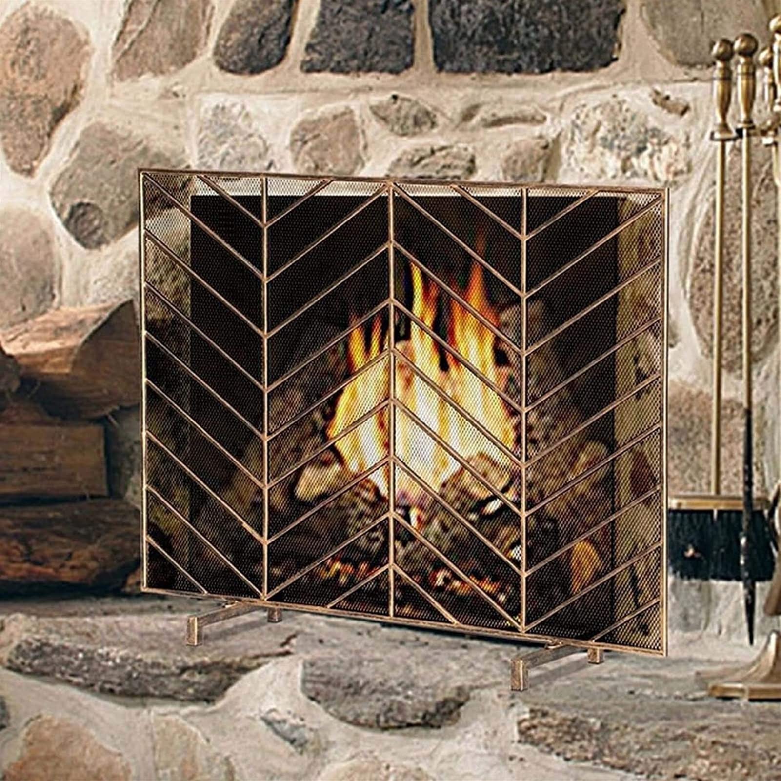 Ornate Wrought Iron Fireplace Screen - Free Standing Stove Fire Guard with Rustic Western Design for Home Decor | Perfect for Living Rooms, Cabins & Country Style Houses