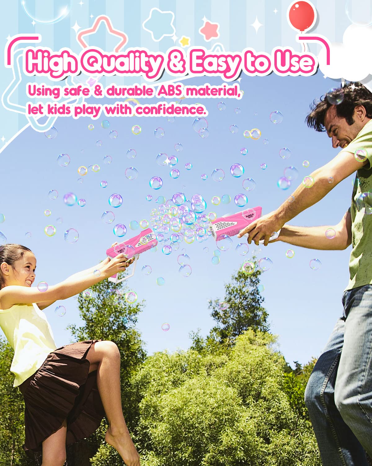 **Rechargeable LED Bubble Gun for Kids - Pink Bubble Blaster Machine with Light, Fun Outdoor Party Toy for Girls & Boys Ages 3+ - Perfect Birthday Gift, Summer Play & Backyard Activities**